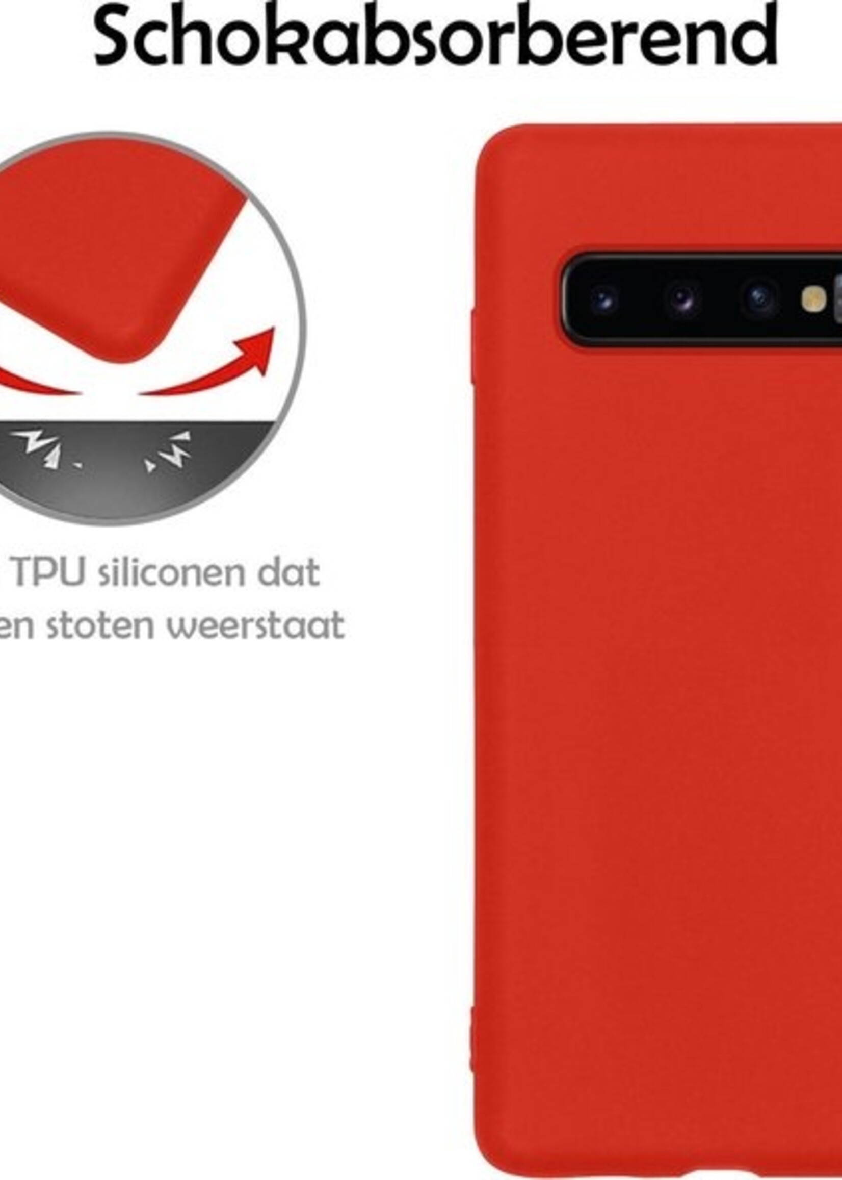LUQ Hoesje Geschikt voor Samsung S10 Hoesje Siliconen Case - Hoes Geschikt voor Samsung Galaxy S10 Hoes Siliconen - Rood - 2 Stuks