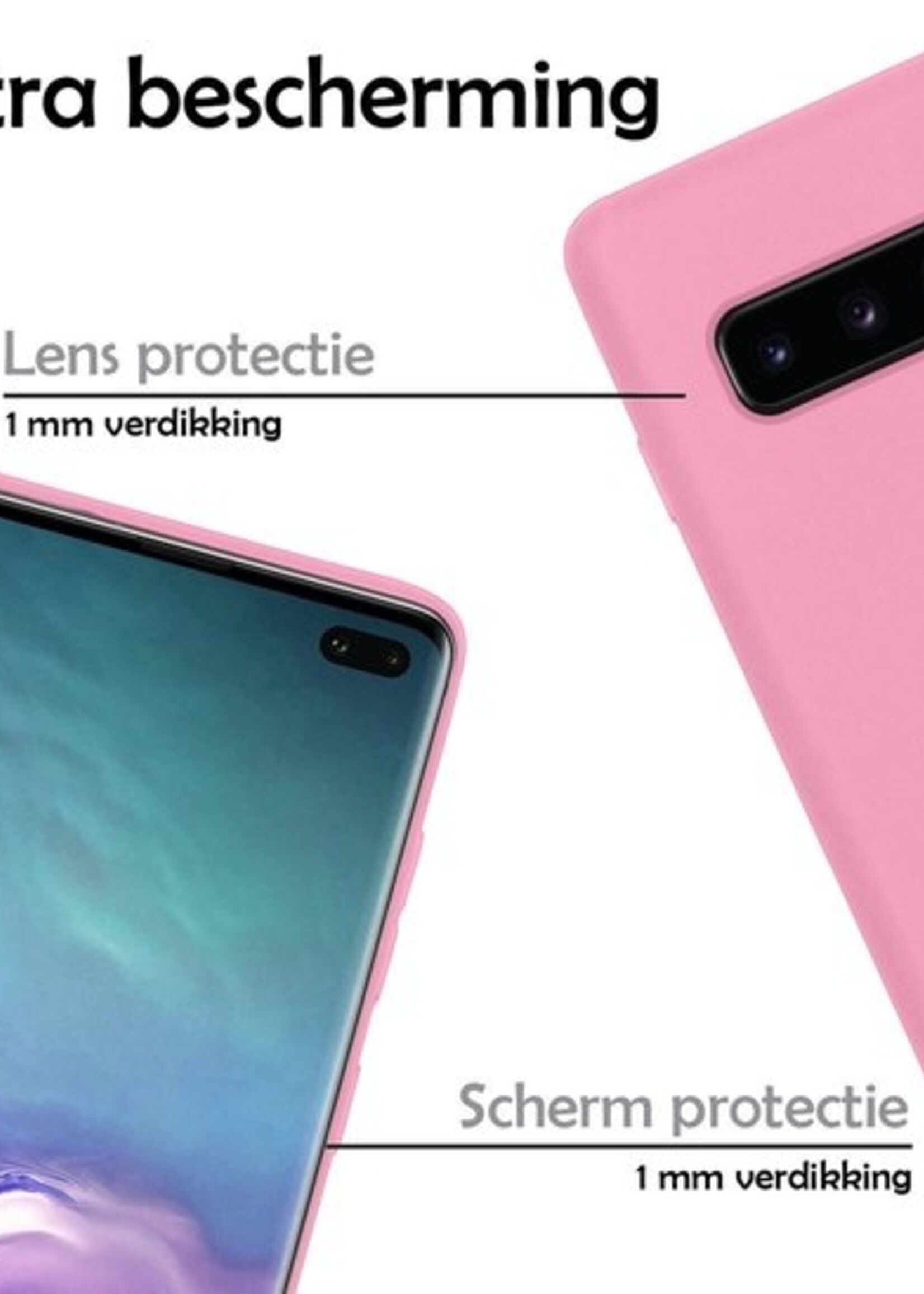 LUQ Hoesje Geschikt voor Samsung S10 Hoesje Siliconen Case - Hoes Geschikt voor Samsung Galaxy S10 Hoes Siliconen - Roze - 2 Stuks