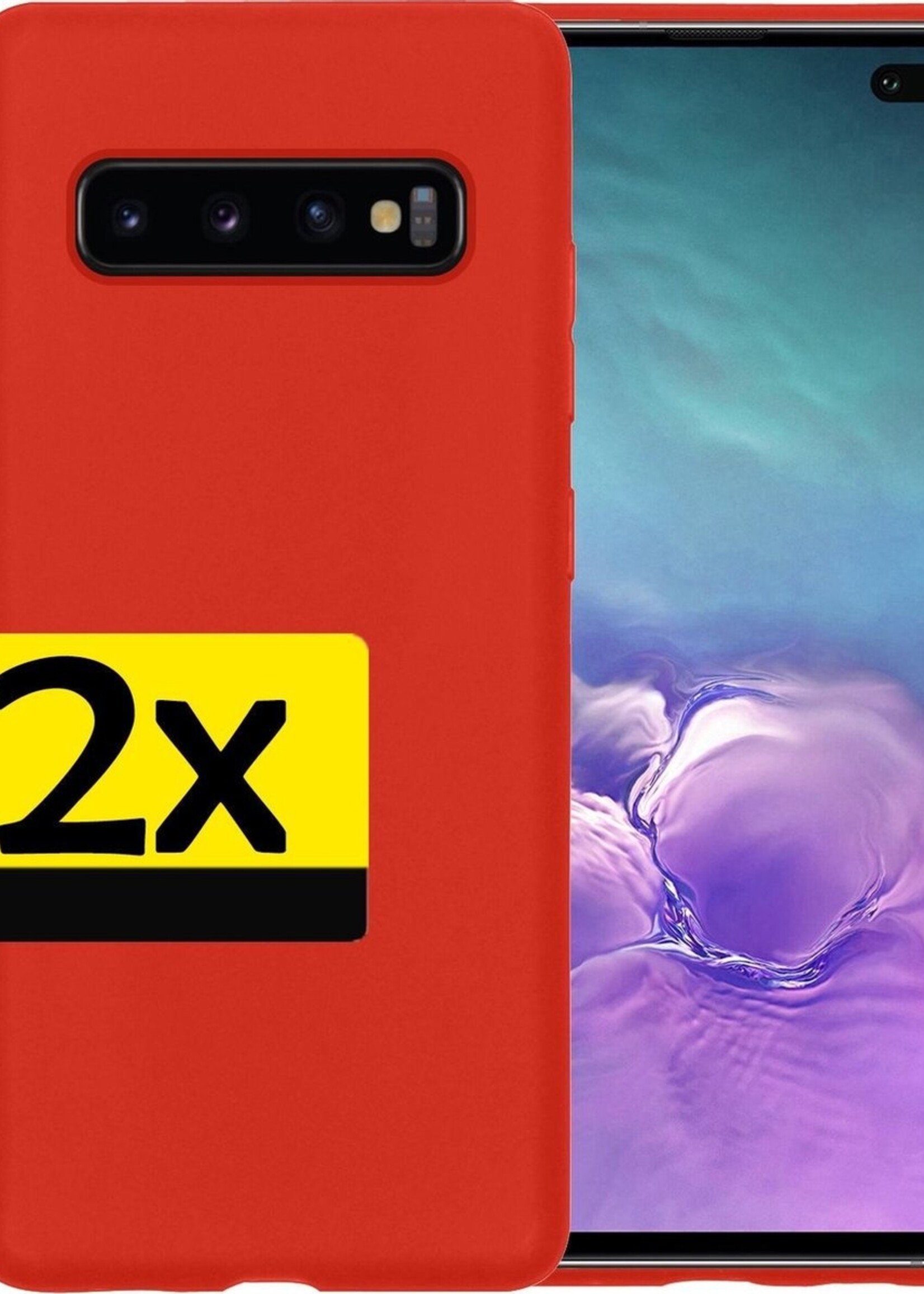 LUQ Hoesje Geschikt voor Samsung S10 Hoesje Siliconen Case - Hoes Geschikt voor Samsung Galaxy S10 Hoes Siliconen - Rood - 2 Stuks