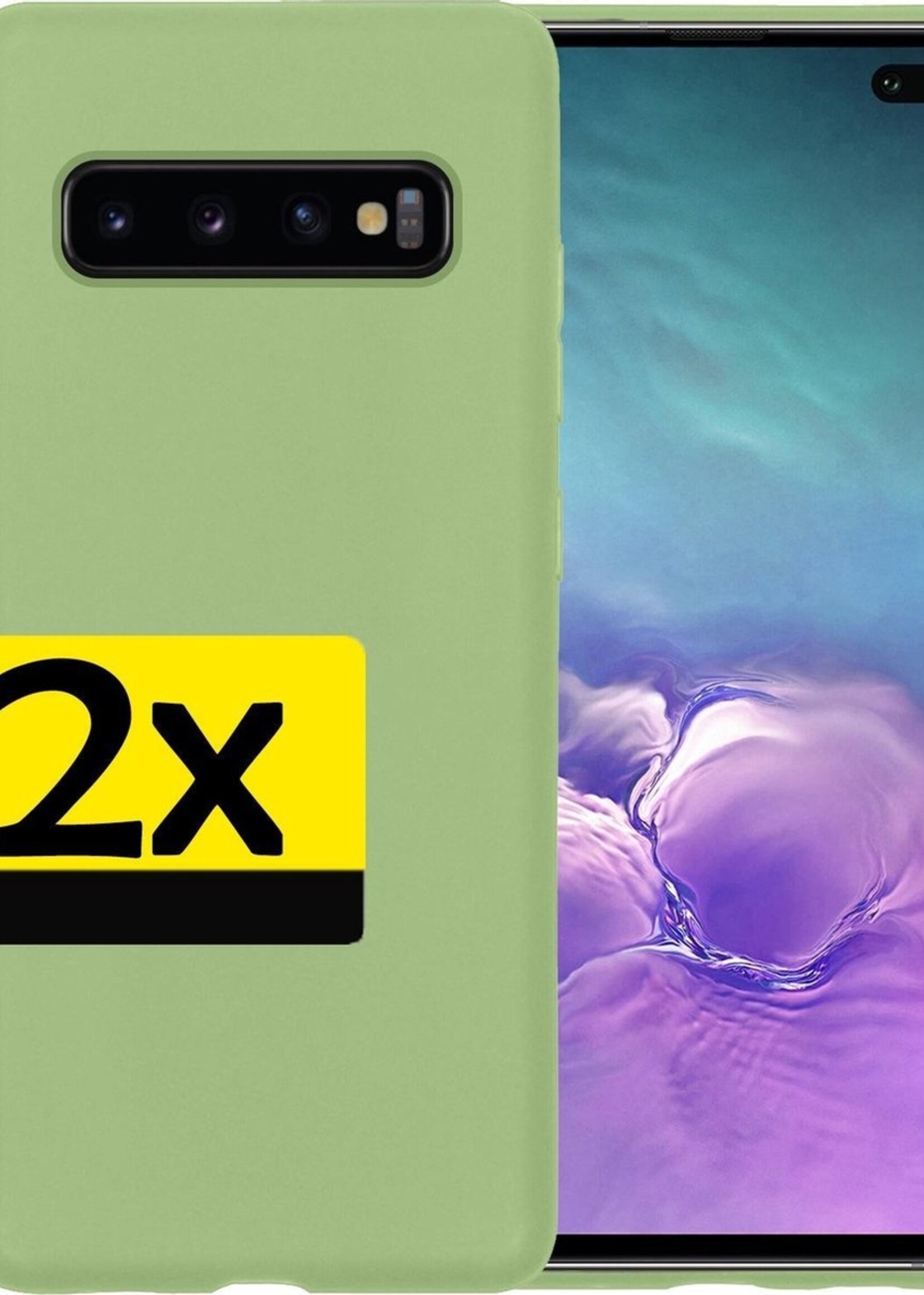 LUQ Hoesje Geschikt voor Samsung S10 Hoesje Siliconen Case - Hoes Geschikt voor Samsung Galaxy S10 Hoes Siliconen - Groen - 2 Stuks