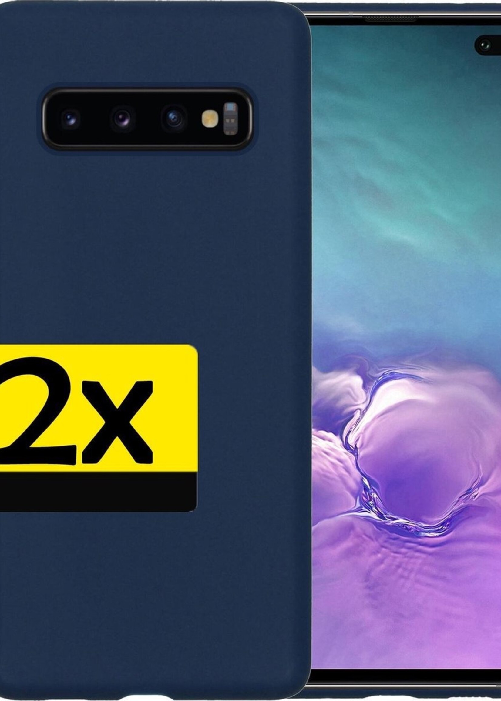 LUQ Hoesje Geschikt voor Samsung S10 Hoesje Siliconen Case - Hoes Geschikt voor Samsung Galaxy S10 Hoes Siliconen - Donkerblauw - 2 Stuks