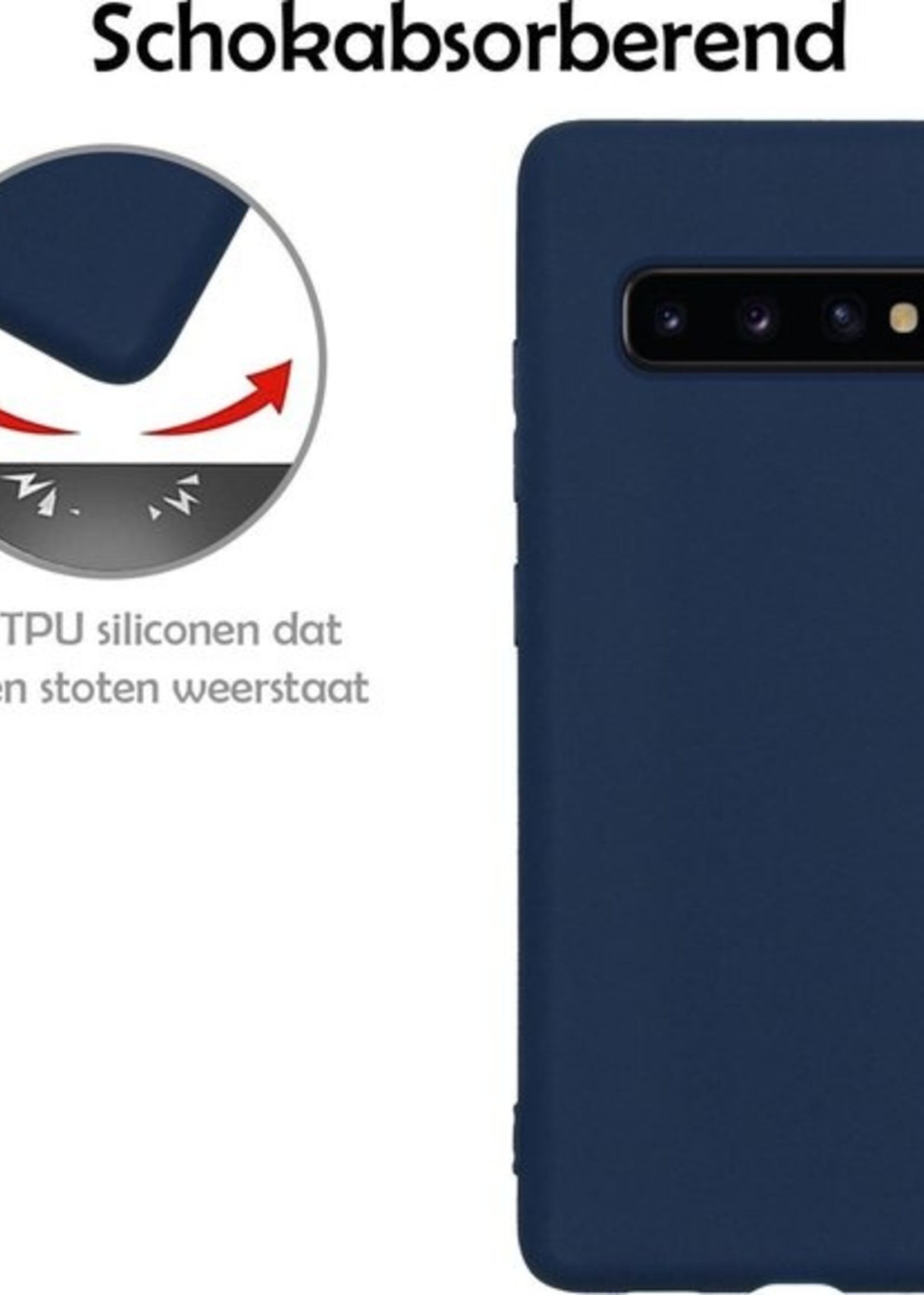 LUQ Hoesje Geschikt voor Samsung S10 Hoesje Siliconen Case - Hoes Geschikt voor Samsung Galaxy S10 Hoes Siliconen - Donkerblauw - 2 Stuks