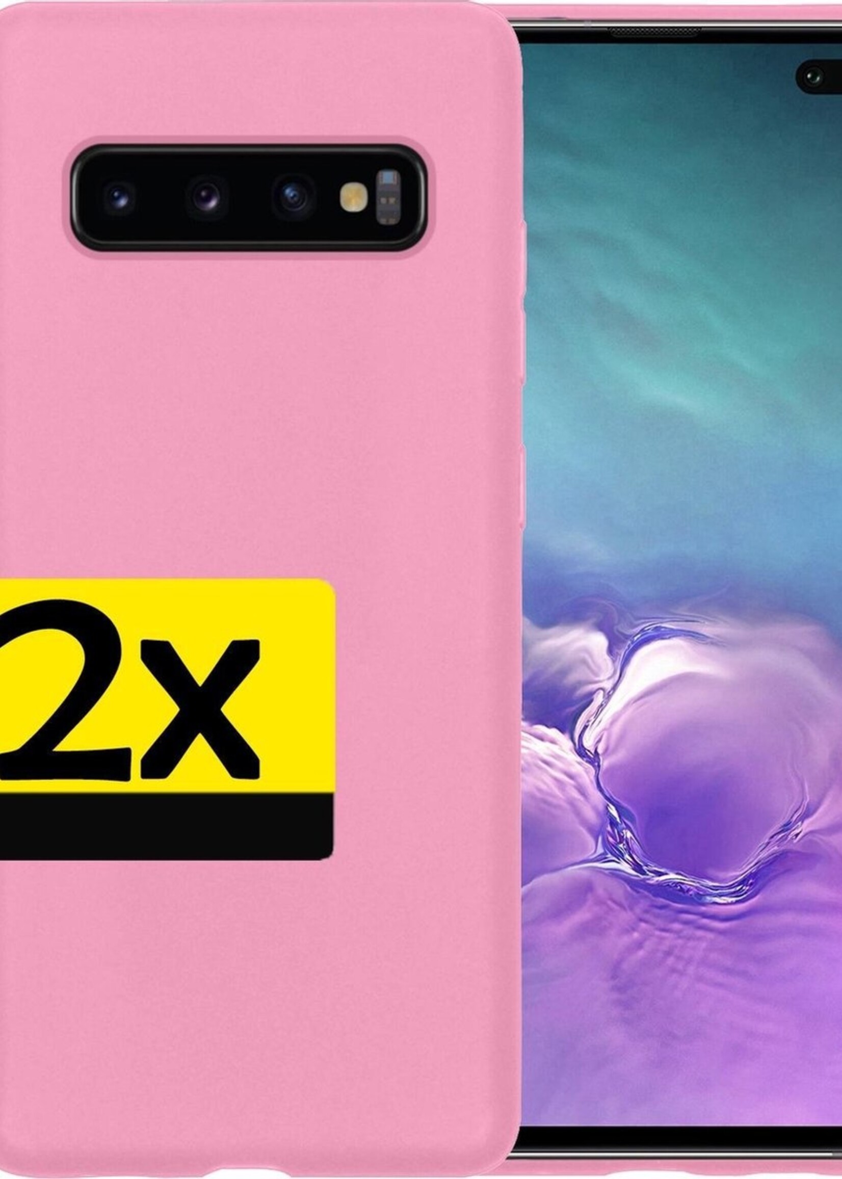 LUQ Hoesje Geschikt voor Samsung S10 Hoesje Siliconen Case - Hoes Geschikt voor Samsung Galaxy S10 Hoes Siliconen - Roze - 2 Stuks