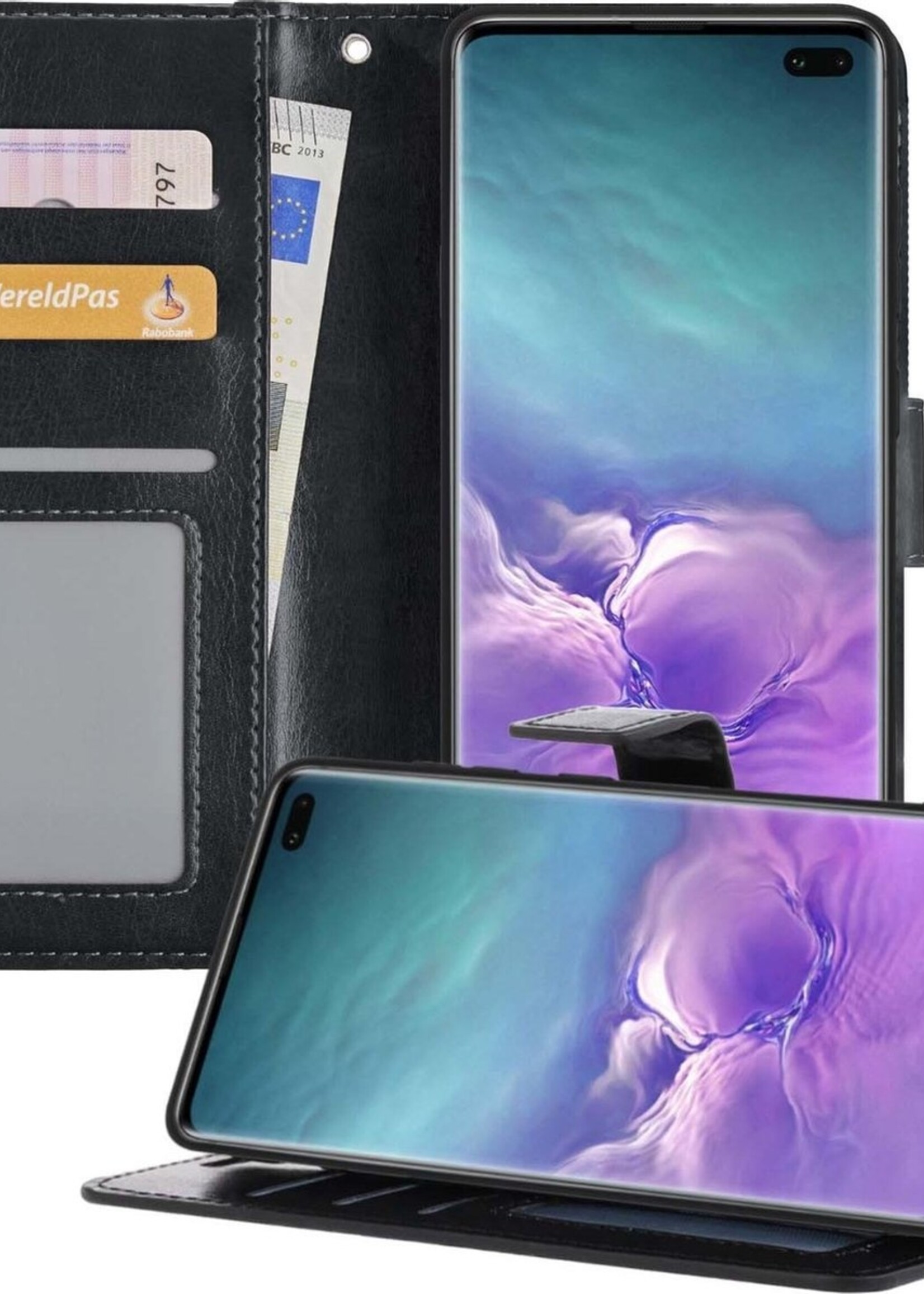 LUQ Hoesje Geschikt voor Samsung S10 Hoesje Book Case Hoes Wallet Cover - Hoes Geschikt voor Samsung Galaxy S10 Hoesje Bookcase Hoes - Zwart
