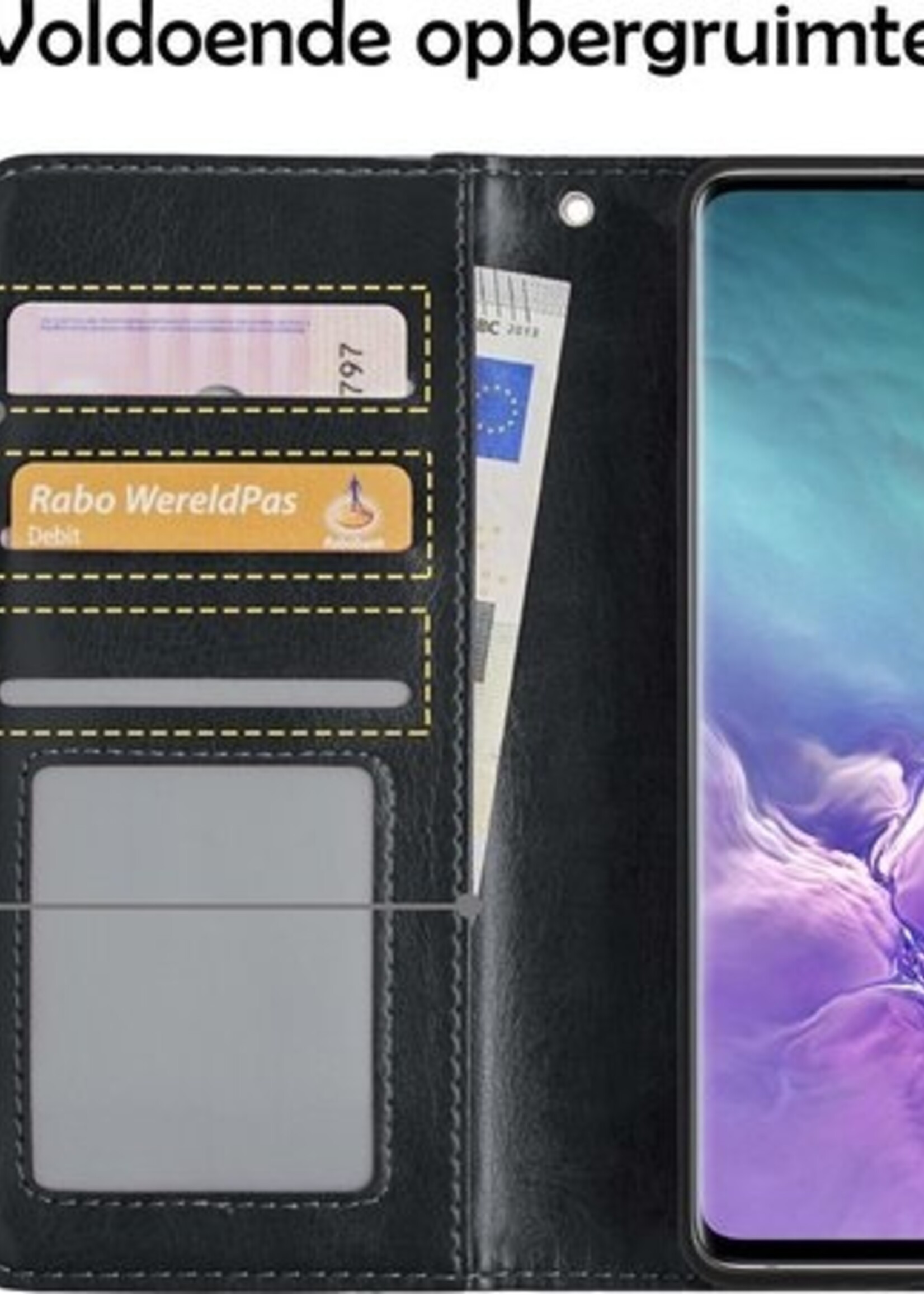 LUQ Hoesje Geschikt voor Samsung S10 Hoesje Book Case Hoes Wallet Cover - Hoes Geschikt voor Samsung Galaxy S10 Hoesje Bookcase Hoes - Zwart