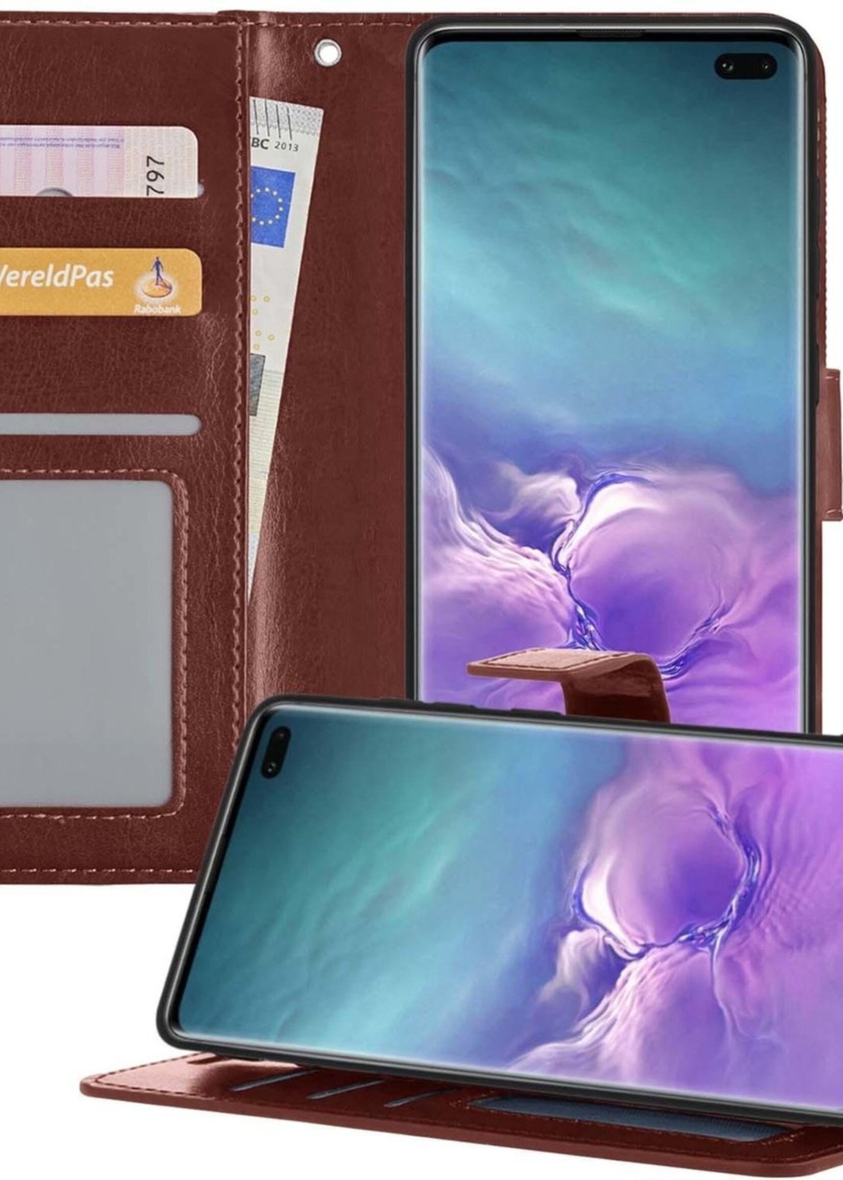LUQ Hoesje Geschikt voor Samsung S10 Hoesje Book Case Hoes Wallet Cover - Hoes Geschikt voor Samsung Galaxy S10 Hoesje Bookcase Hoes - Bruin