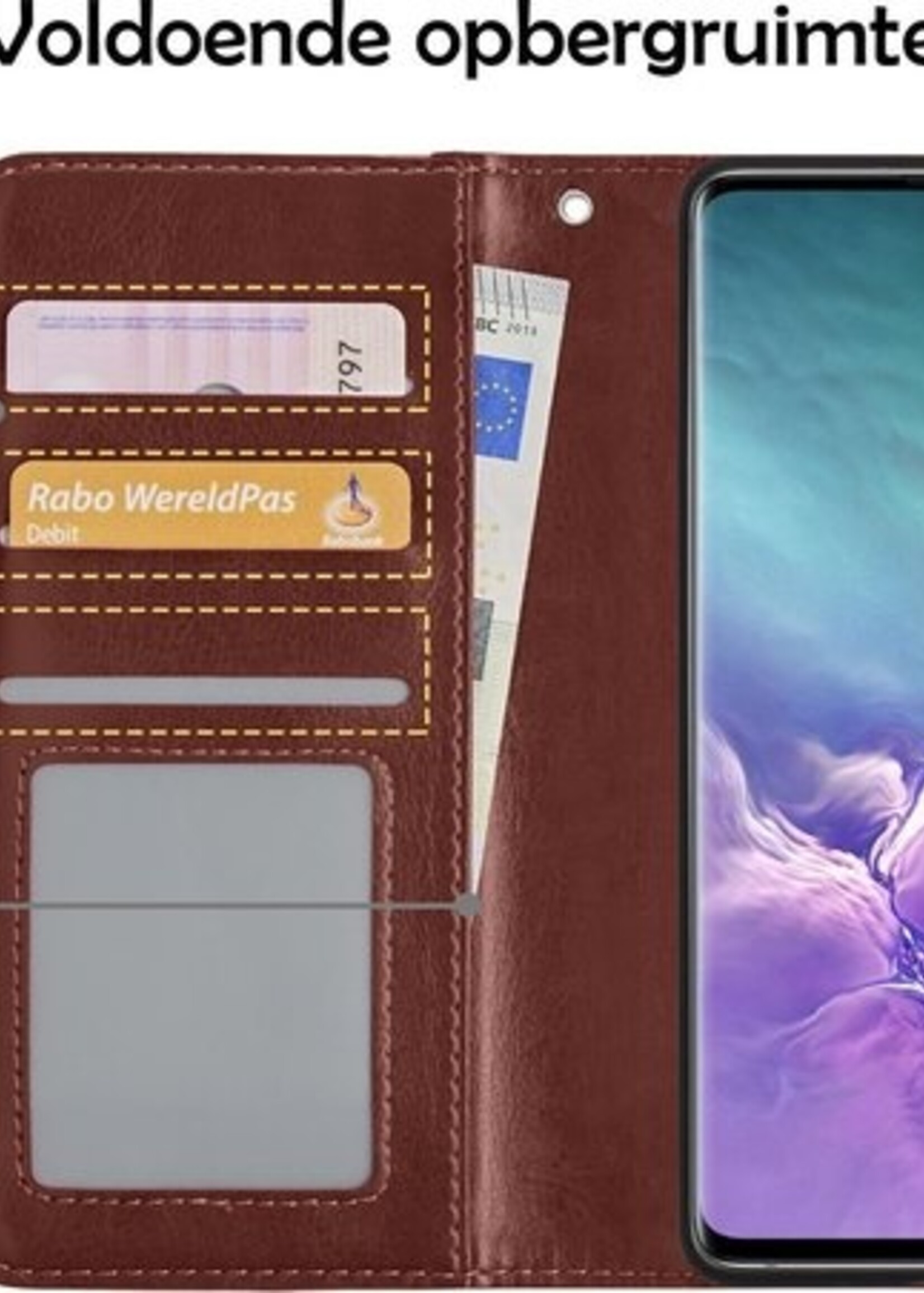 LUQ Hoesje Geschikt voor Samsung S10 Hoesje Book Case Hoes Wallet Cover - Hoes Geschikt voor Samsung Galaxy S10 Hoesje Bookcase Hoes - Bruin