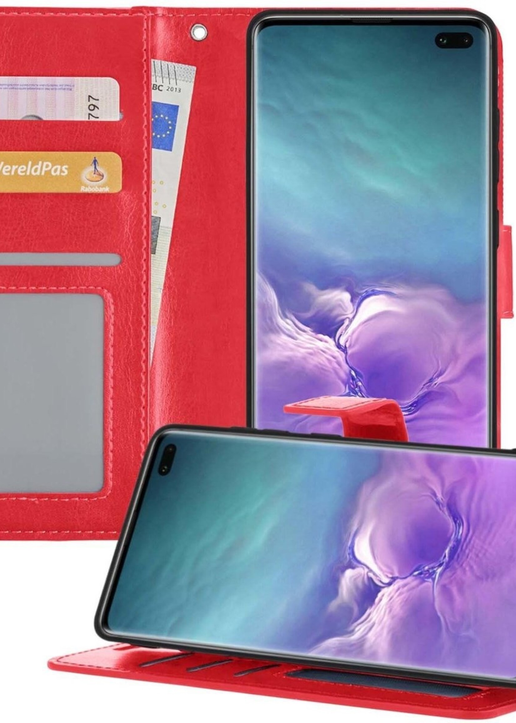 LUQ Hoesje Geschikt voor Samsung S10 Hoesje Book Case Hoes Wallet Cover - Hoes Geschikt voor Samsung Galaxy S10 Hoesje Bookcase Hoes - Rood