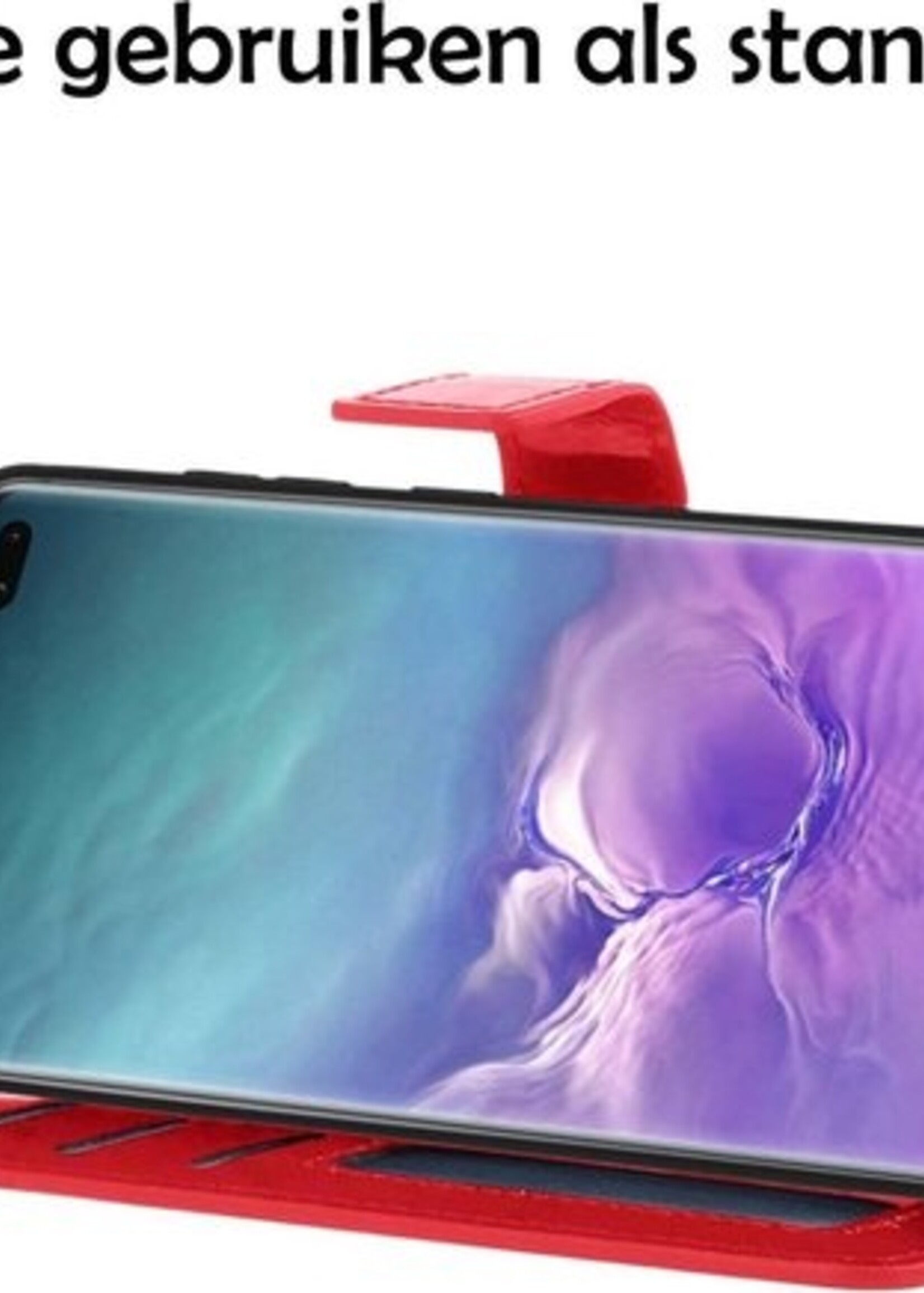 LUQ Hoesje Geschikt voor Samsung S10 Hoesje Book Case Hoes Wallet Cover - Hoes Geschikt voor Samsung Galaxy S10 Hoesje Bookcase Hoes - Rood