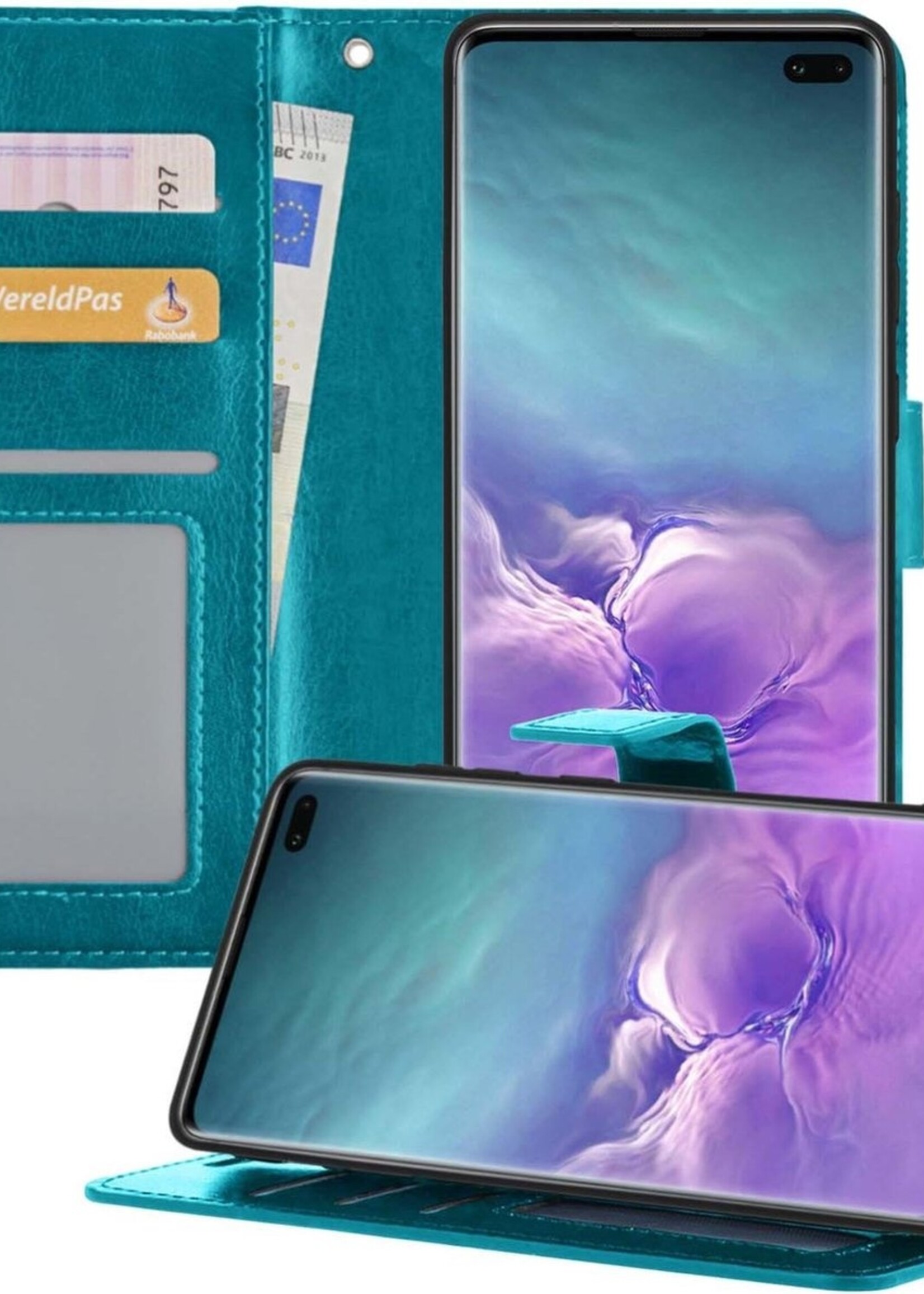 LUQ Hoesje Geschikt voor Samsung S10 Hoesje Book Case Hoes Wallet Cover - Hoes Geschikt voor Samsung Galaxy S10 Hoesje Bookcase Hoes - Turquoise