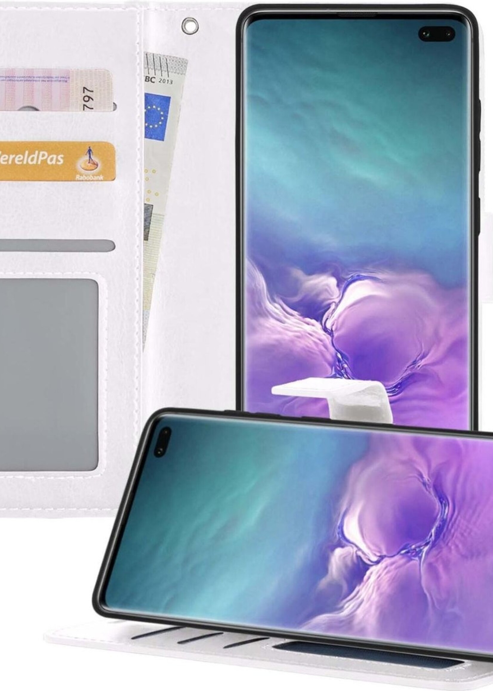 LUQ Hoesje Geschikt voor Samsung S10 Hoesje Book Case Hoes Wallet Cover - Hoes Geschikt voor Samsung Galaxy S10 Hoesje Bookcase Hoes - Wit