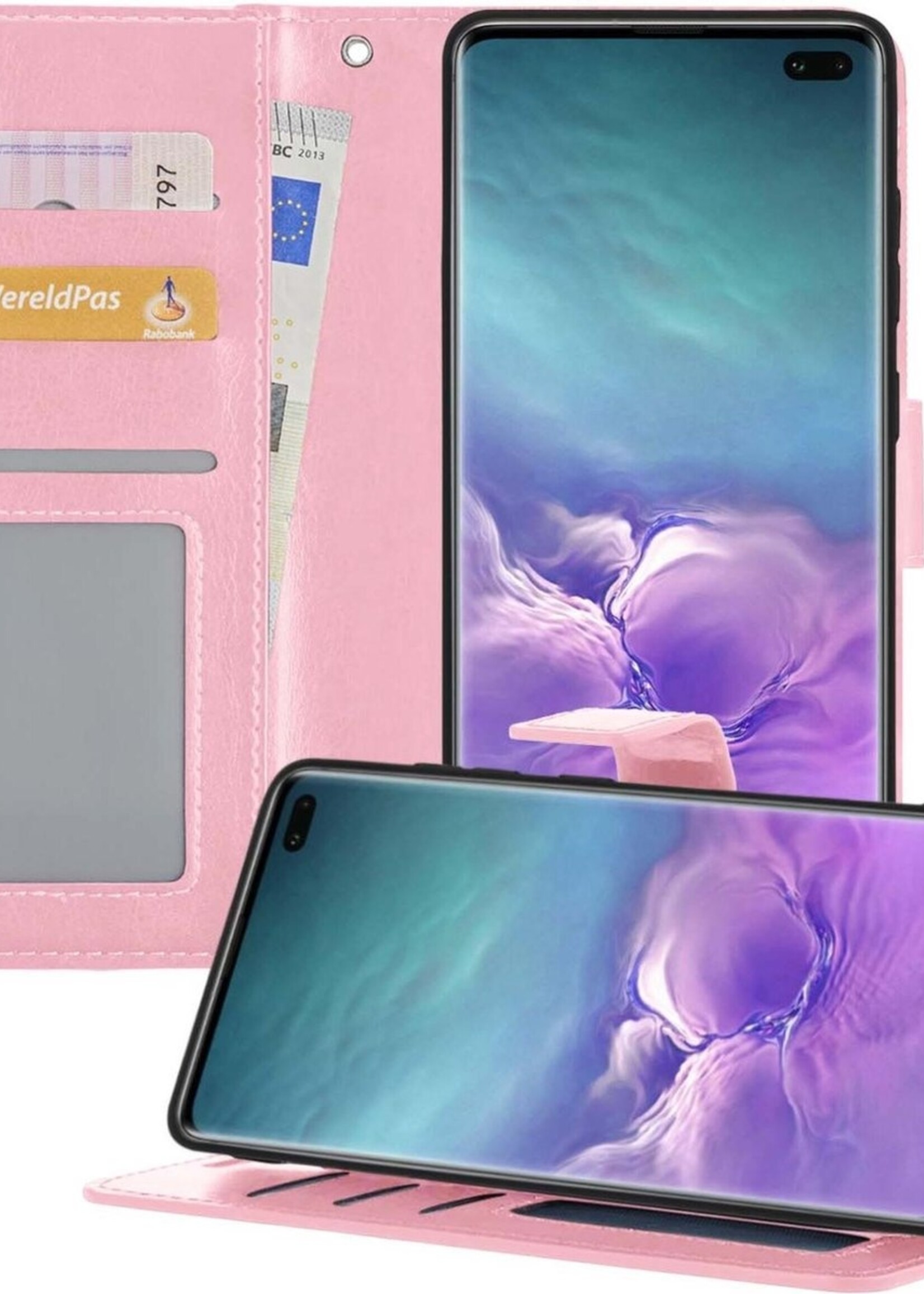 LUQ Hoesje Geschikt voor Samsung S10 Hoesje Book Case Hoes Wallet Cover - Hoes Geschikt voor Samsung Galaxy S10 Hoesje Bookcase Hoes - Lichtroze