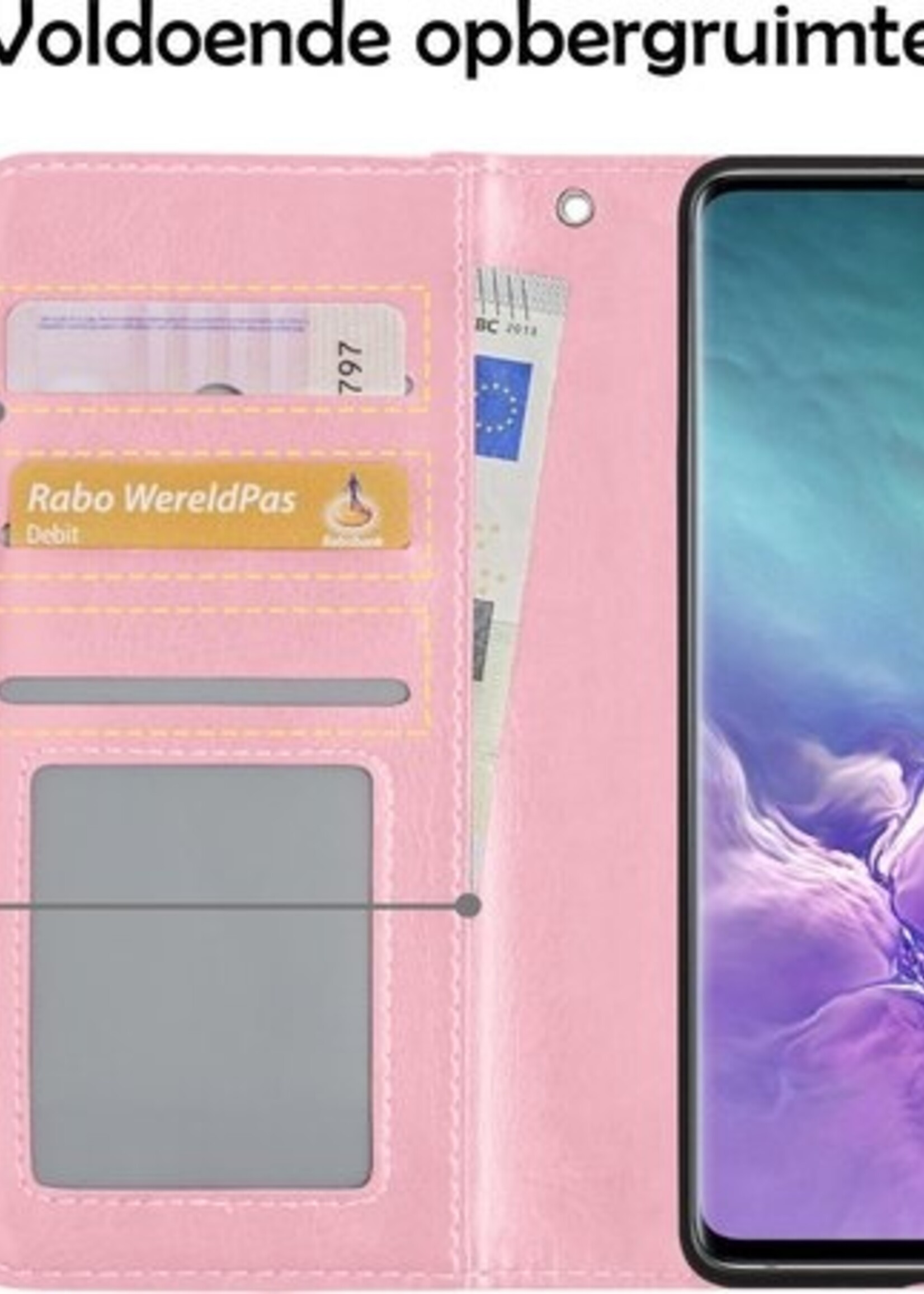 LUQ Hoesje Geschikt voor Samsung S10 Hoesje Book Case Hoes Wallet Cover - Hoes Geschikt voor Samsung Galaxy S10 Hoesje Bookcase Hoes - Lichtroze