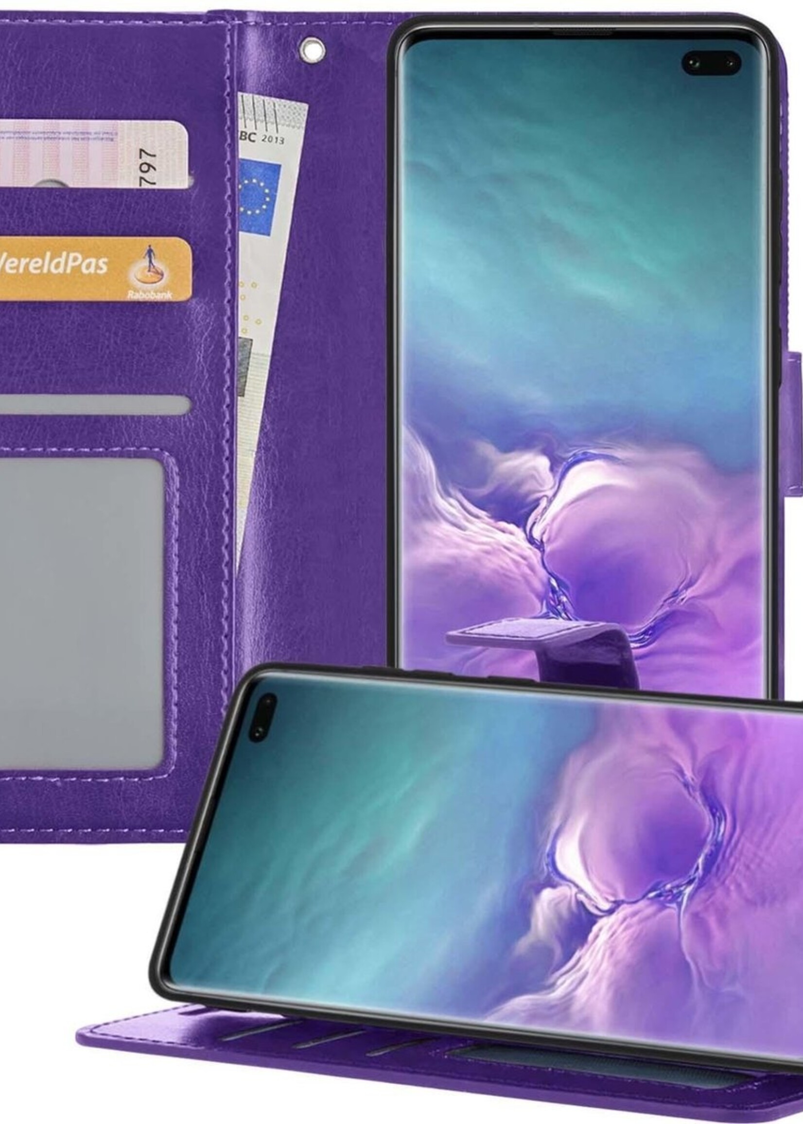 LUQ Hoesje Geschikt voor Samsung S10 Hoesje Book Case Hoes Wallet Cover - Hoes Geschikt voor Samsung Galaxy S10 Hoesje Bookcase Hoes - Paars