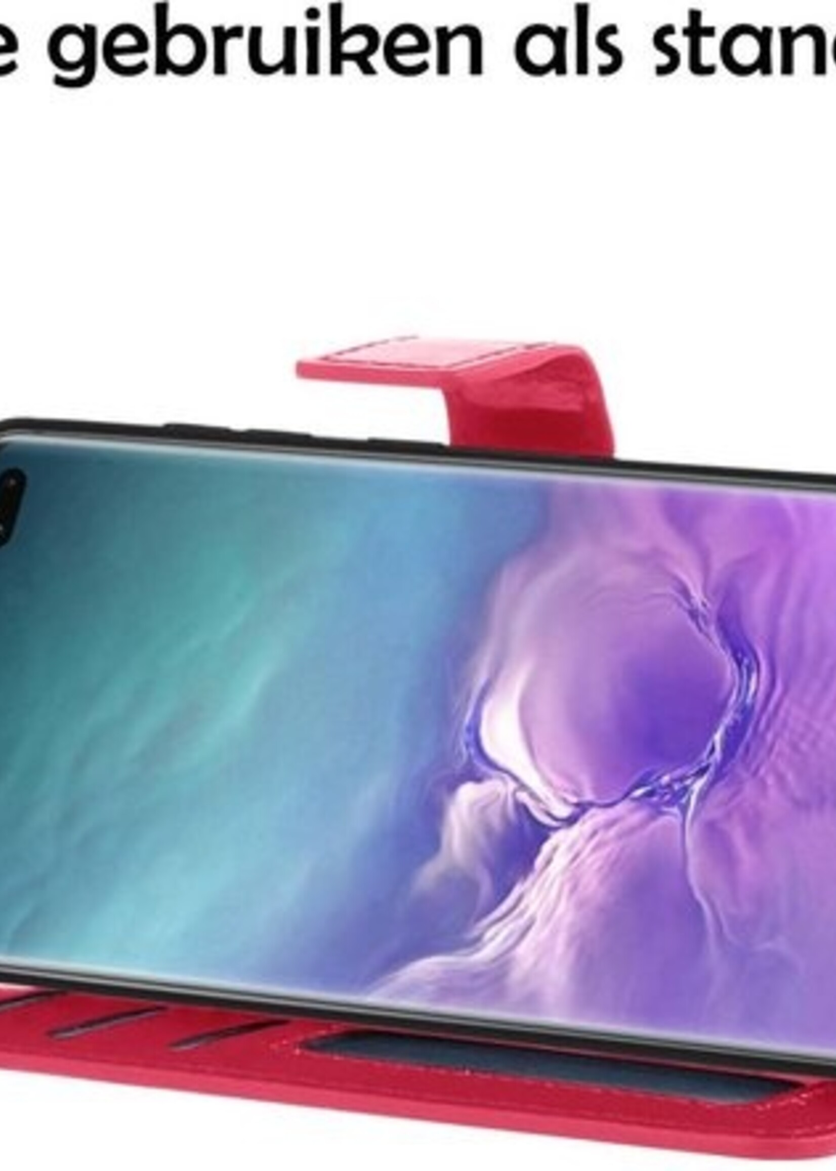 LUQ Hoesje Geschikt voor Samsung S10 Hoesje Book Case Hoes Wallet Cover - Hoes Geschikt voor Samsung Galaxy S10 Hoesje Bookcase Hoes - Donkerroze