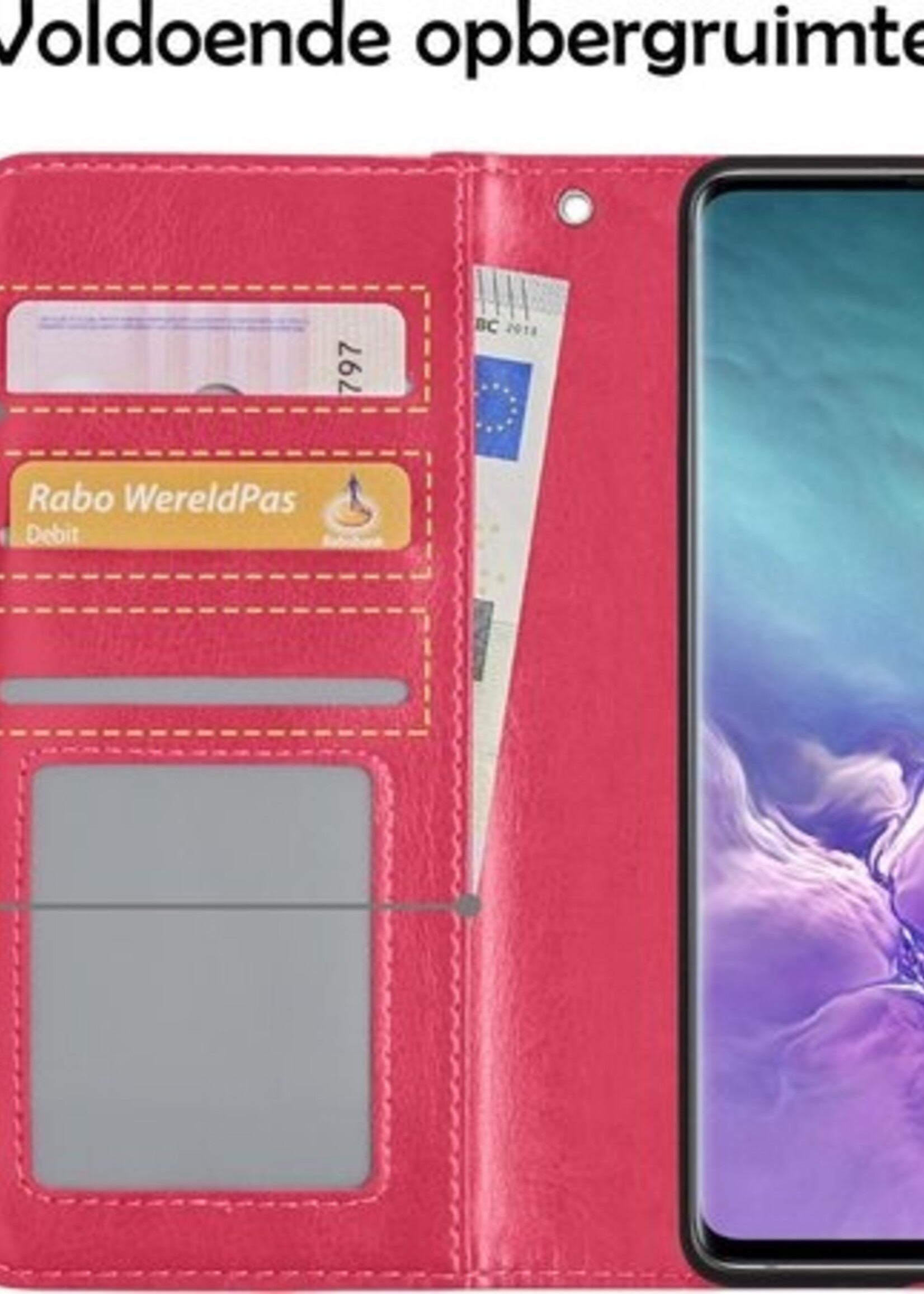 LUQ Hoesje Geschikt voor Samsung S10 Hoesje Book Case Hoes Wallet Cover - Hoes Geschikt voor Samsung Galaxy S10 Hoesje Bookcase Hoes - Donkerroze