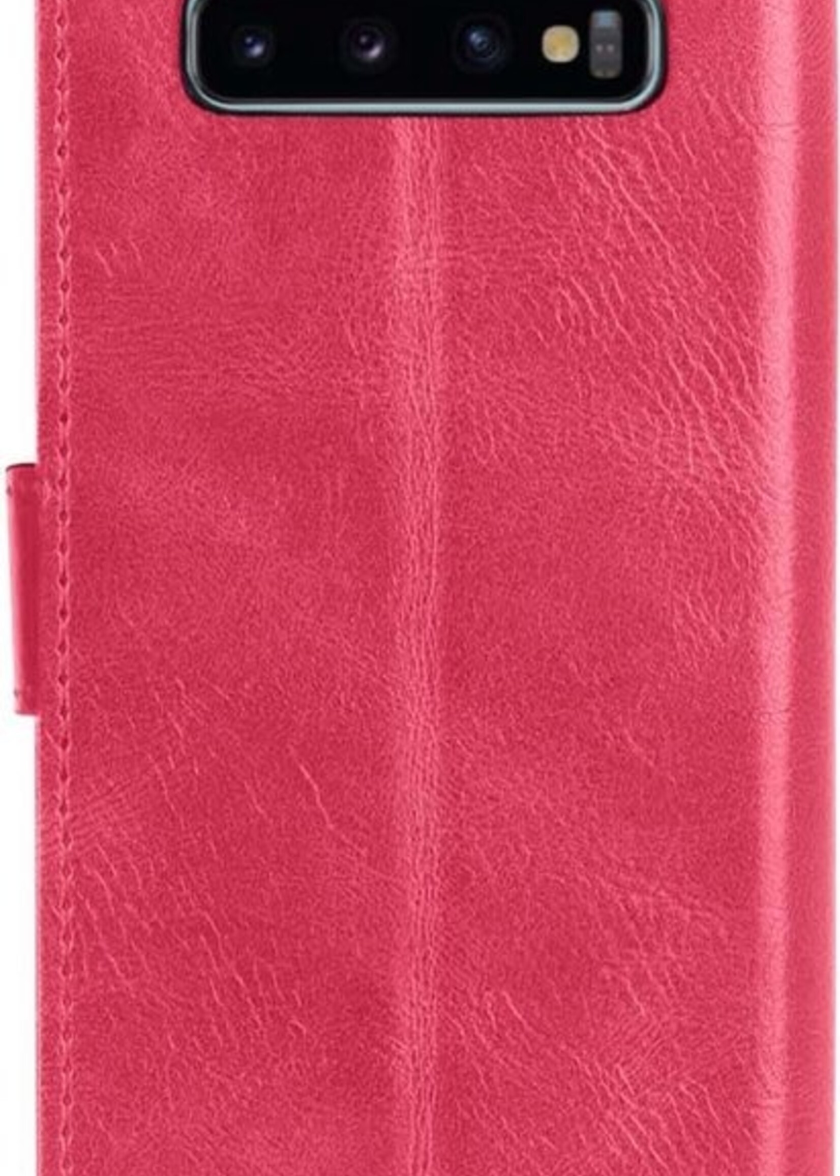 LUQ Hoesje Geschikt voor Samsung S10 Hoesje Book Case Hoes Wallet Cover - Hoes Geschikt voor Samsung Galaxy S10 Hoesje Bookcase Hoes - Donkerroze