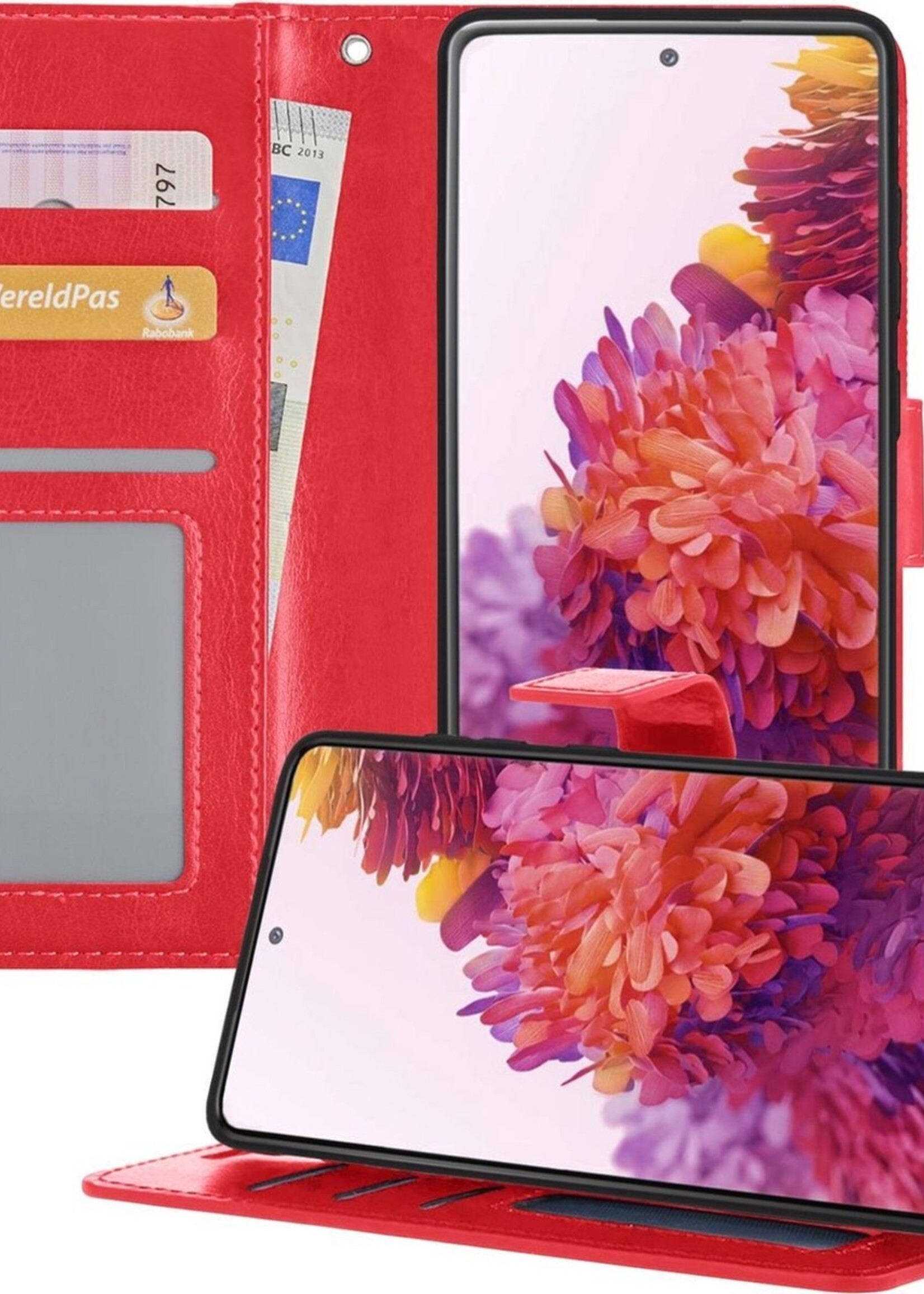 LUQ Hoesje Geschikt voor Samsung S20 FE Hoesje Book Case Hoes Wallet Cover - Hoes Geschikt voor Samsung Galaxy S20 FE Hoesje Bookcase Hoes - Rood