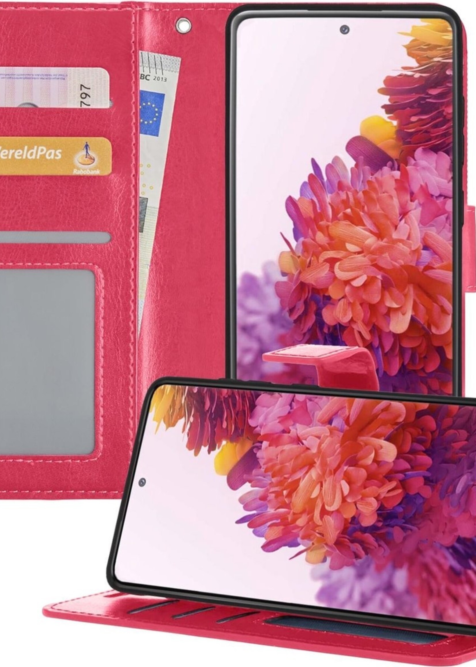 LUQ Hoesje Geschikt voor Samsung S20 FE Hoesje Book Case Hoes Wallet Cover - Hoes Geschikt voor Samsung Galaxy S20 FE Hoesje Bookcase Hoes - Donkerroze