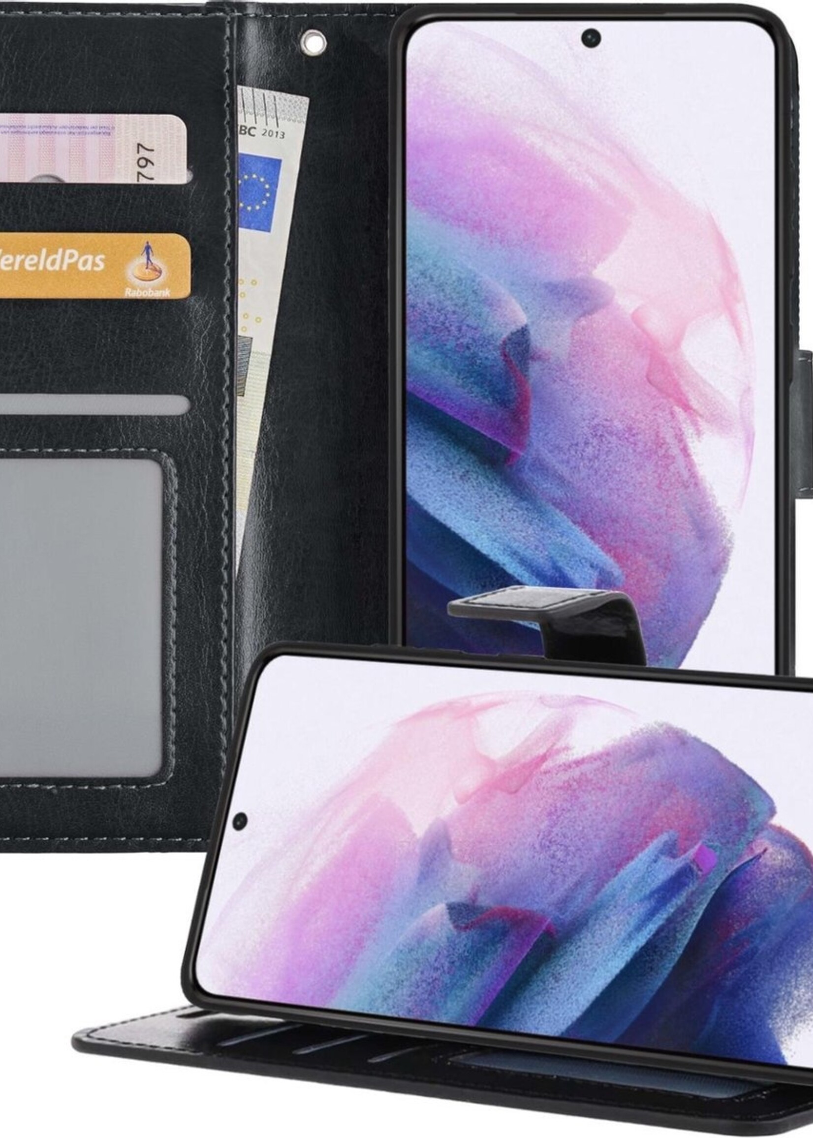 LUQ Hoesje Geschikt voor Samsung S21 Hoesje Book Case Hoes Wallet Cover - Hoes Geschikt voor Samsung Galaxy S21 Hoesje Bookcase Hoes - Zwart
