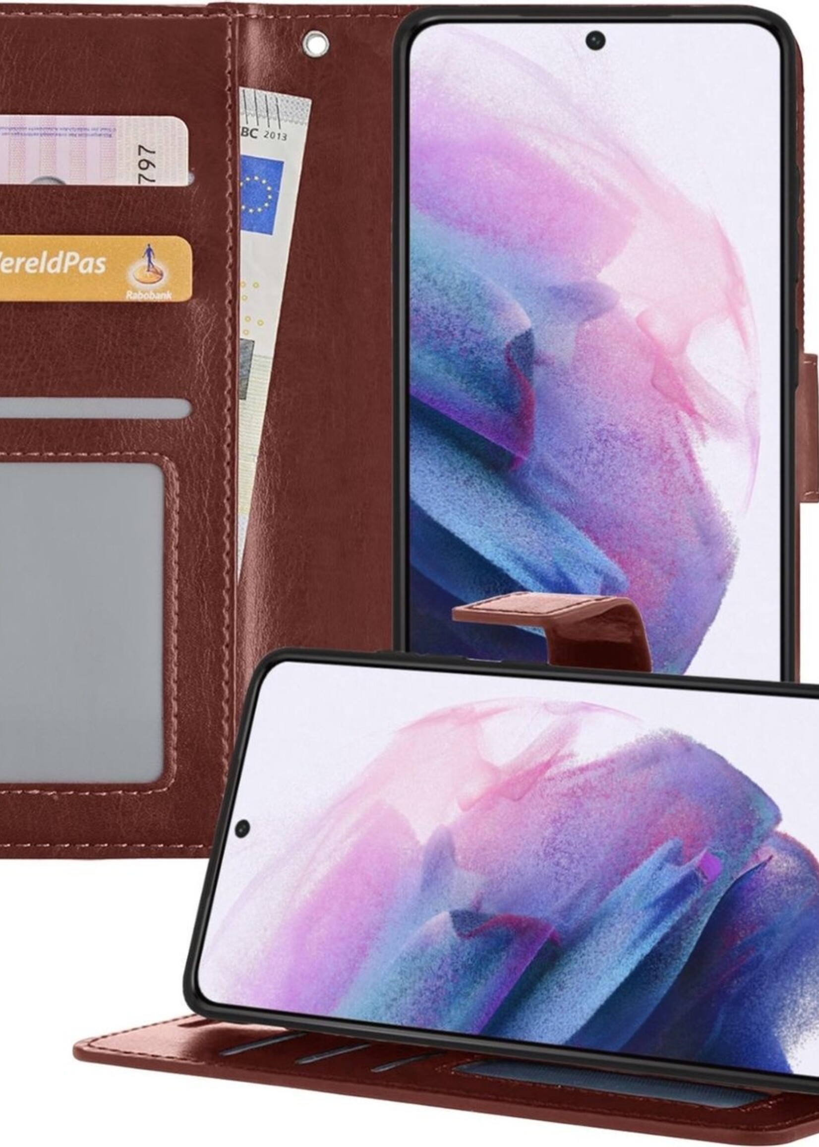LUQ Hoesje Geschikt voor Samsung S21 Hoesje Book Case Hoes Wallet Cover - Hoes Geschikt voor Samsung Galaxy S21 Hoesje Bookcase Hoes - Bruin