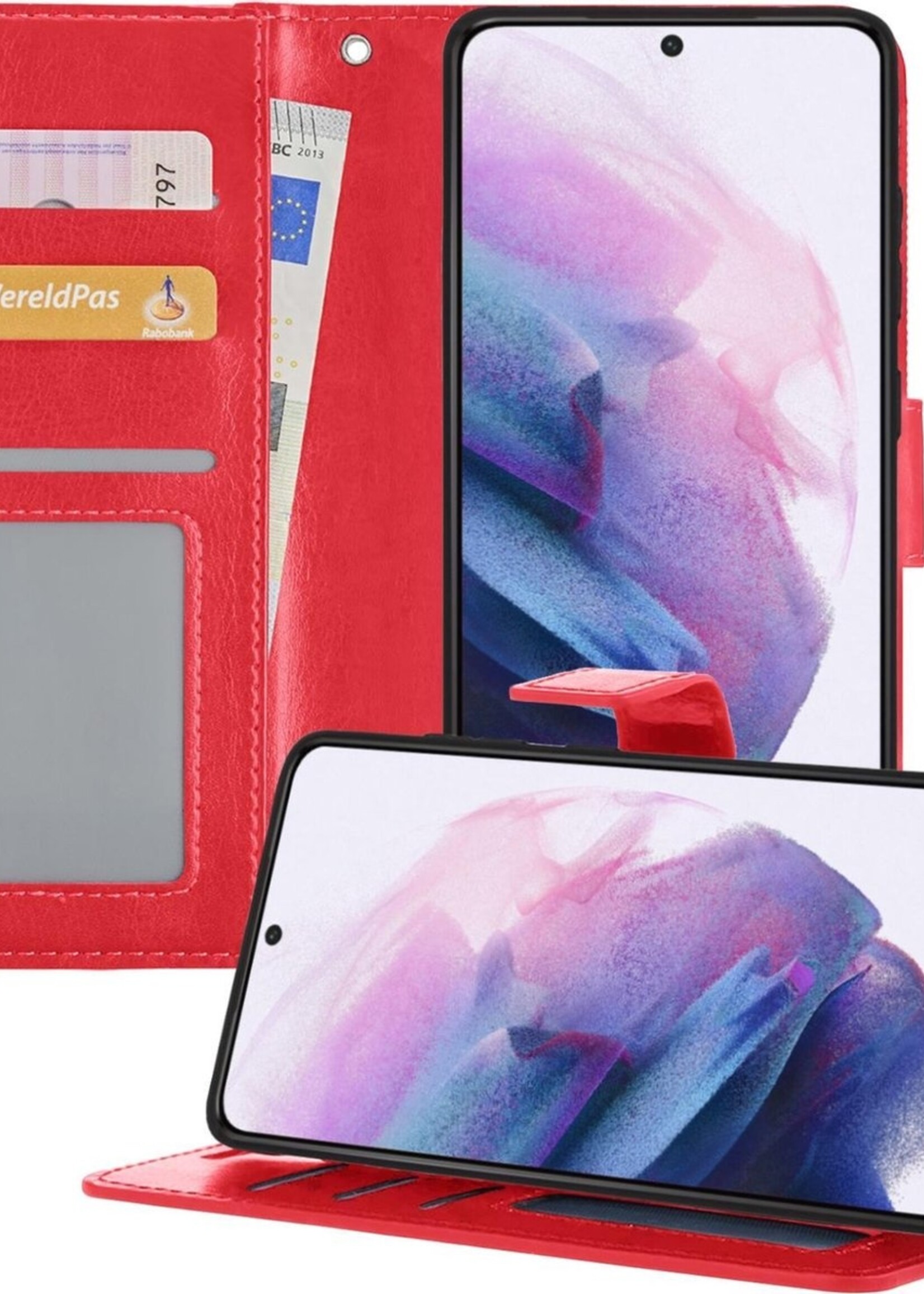 LUQ Hoesje Geschikt voor Samsung S21 Hoesje Book Case Hoes Wallet Cover - Hoes Geschikt voor Samsung Galaxy S21 Hoesje Bookcase Hoes - Rood