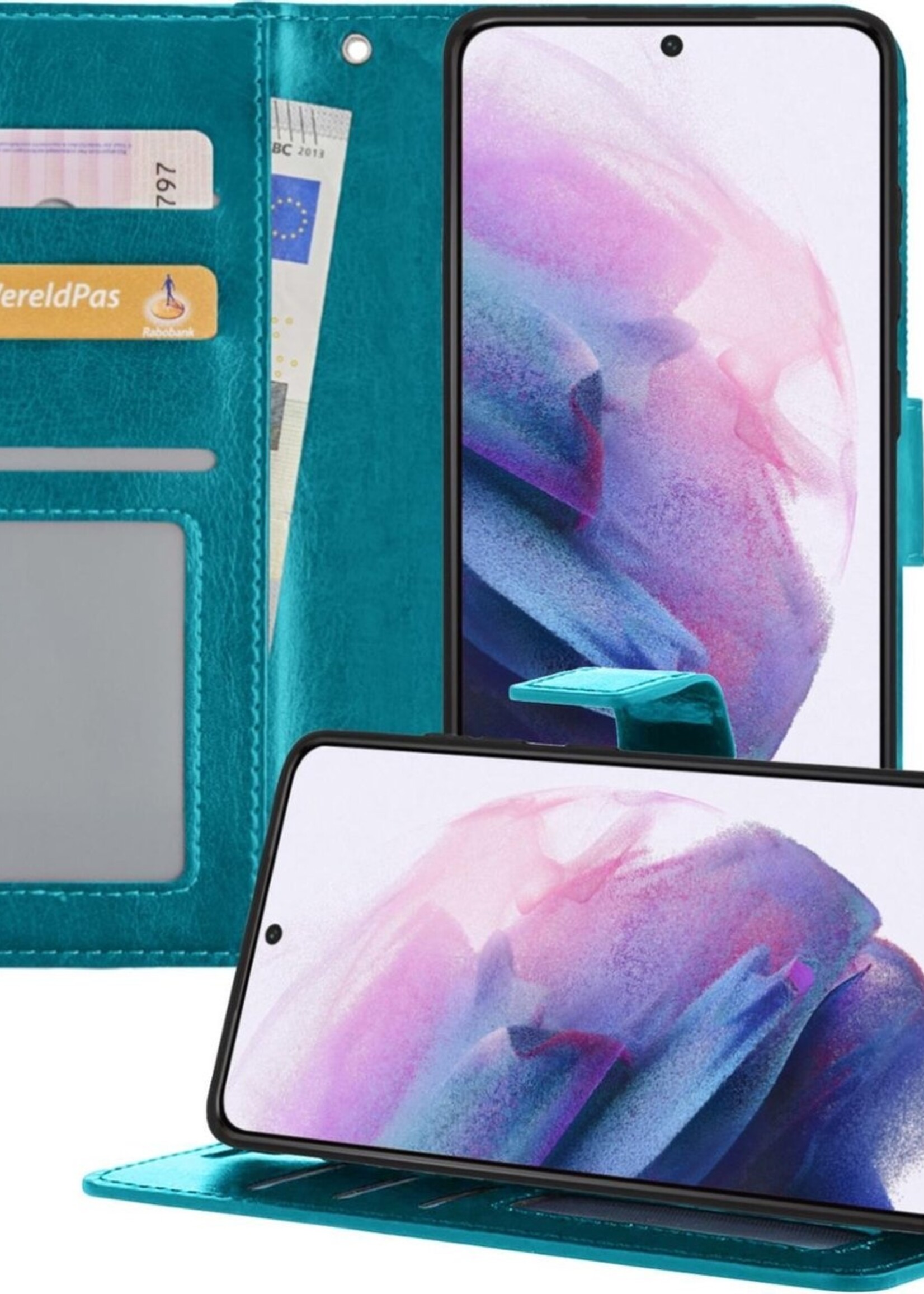 LUQ Hoesje Geschikt voor Samsung S21 Hoesje Book Case Hoes Wallet Cover - Hoes Geschikt voor Samsung Galaxy S21 Hoesje Bookcase Hoes - Turquoise