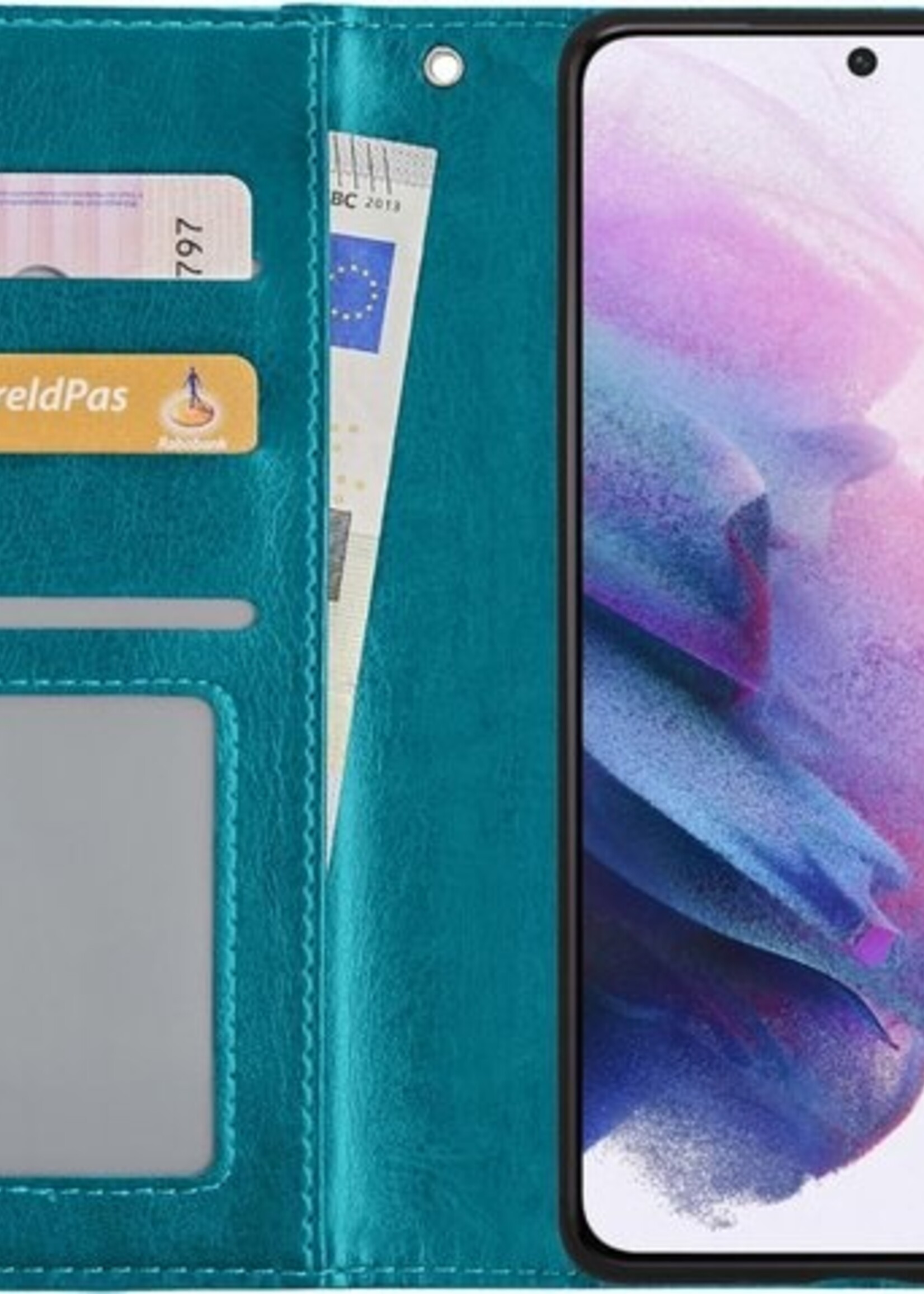 LUQ Hoesje Geschikt voor Samsung S21 Hoesje Book Case Hoes Wallet Cover - Hoes Geschikt voor Samsung Galaxy S21 Hoesje Bookcase Hoes - Turquoise