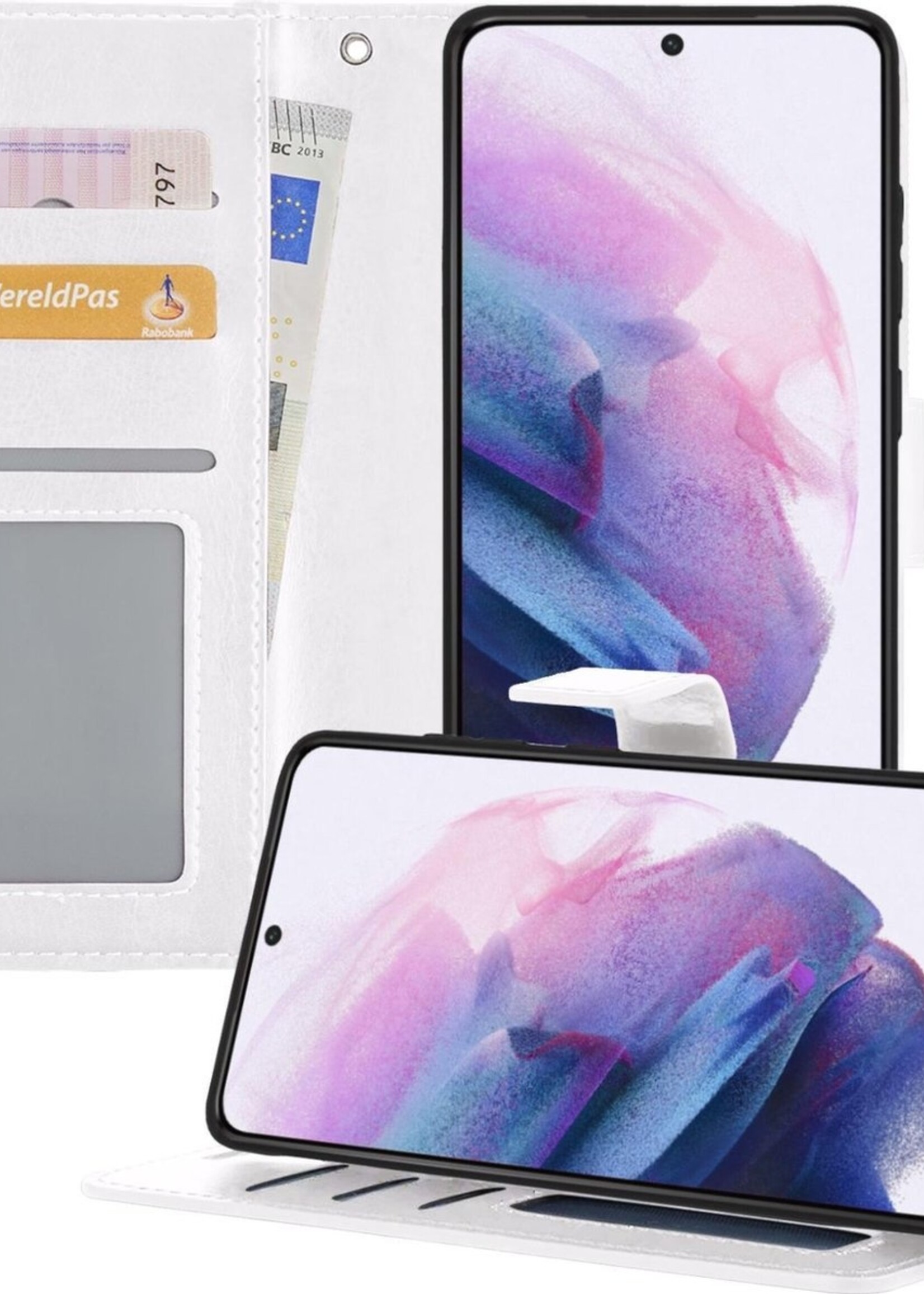 LUQ Hoesje Geschikt voor Samsung S21 Hoesje Book Case Hoes Wallet Cover - Hoes Geschikt voor Samsung Galaxy S21 Hoesje Bookcase Hoes - Wit