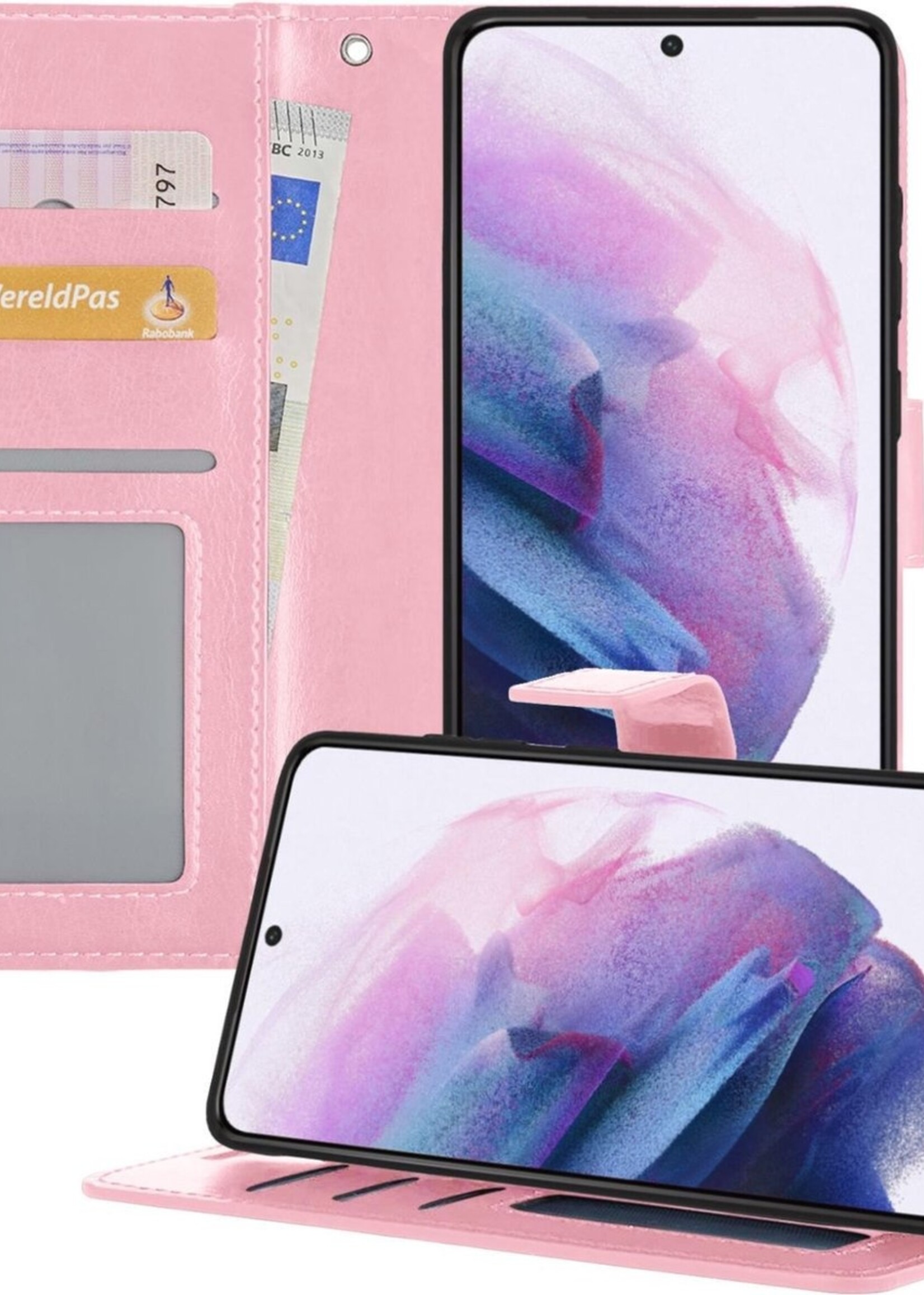 LUQ Hoesje Geschikt voor Samsung S21 Hoesje Book Case Hoes Wallet Cover - Hoes Geschikt voor Samsung Galaxy S21 Hoesje Bookcase Hoes - Lichtroze