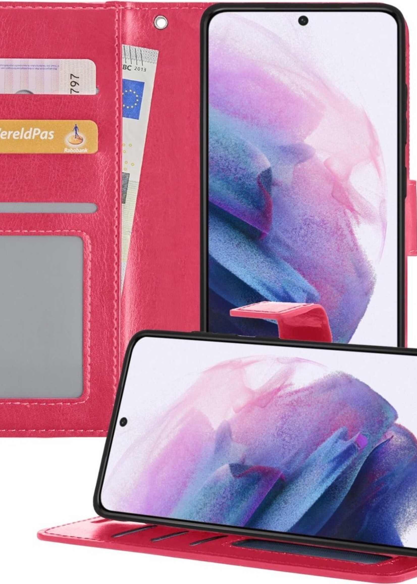 LUQ Hoesje Geschikt voor Samsung S21 Hoesje Book Case Hoes Wallet Cover - Hoes Geschikt voor Samsung Galaxy S21 Hoesje Bookcase Hoes - Donkerroze