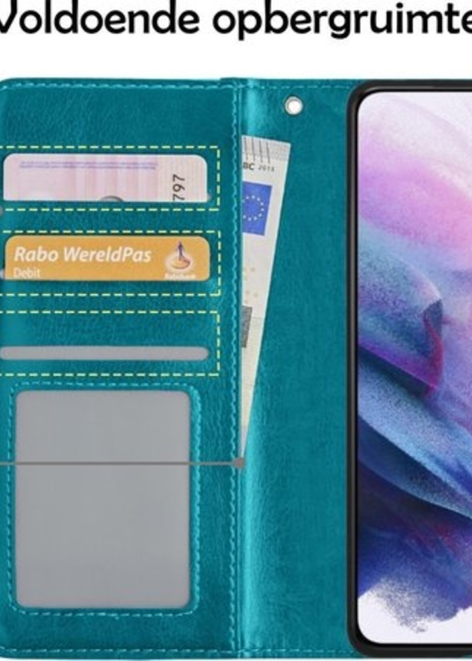 LUQ Hoesje Geschikt voor Samsung S21 Plus Hoesje Book Case Hoes Wallet Cover - Hoes Geschikt voor Samsung Galaxy S21 Plus Hoesje Bookcase Hoes - Turquoise