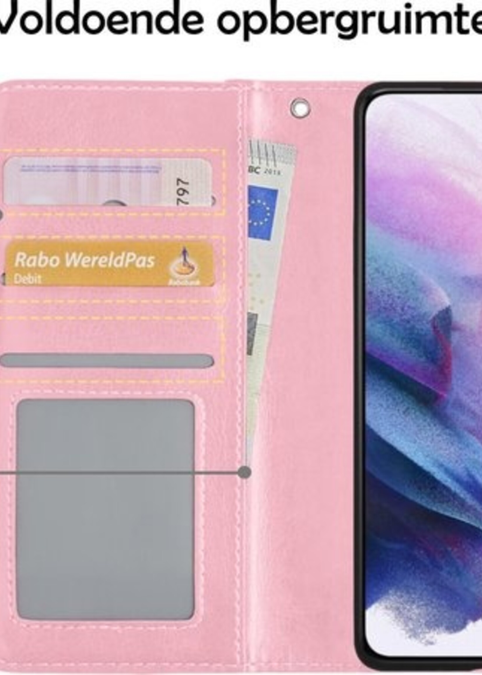 LUQ Hoesje Geschikt voor Samsung S21 Plus Hoesje Book Case Hoes Wallet Cover - Hoes Geschikt voor Samsung Galaxy S21 Plus Hoesje Bookcase Hoes - Lichtroze