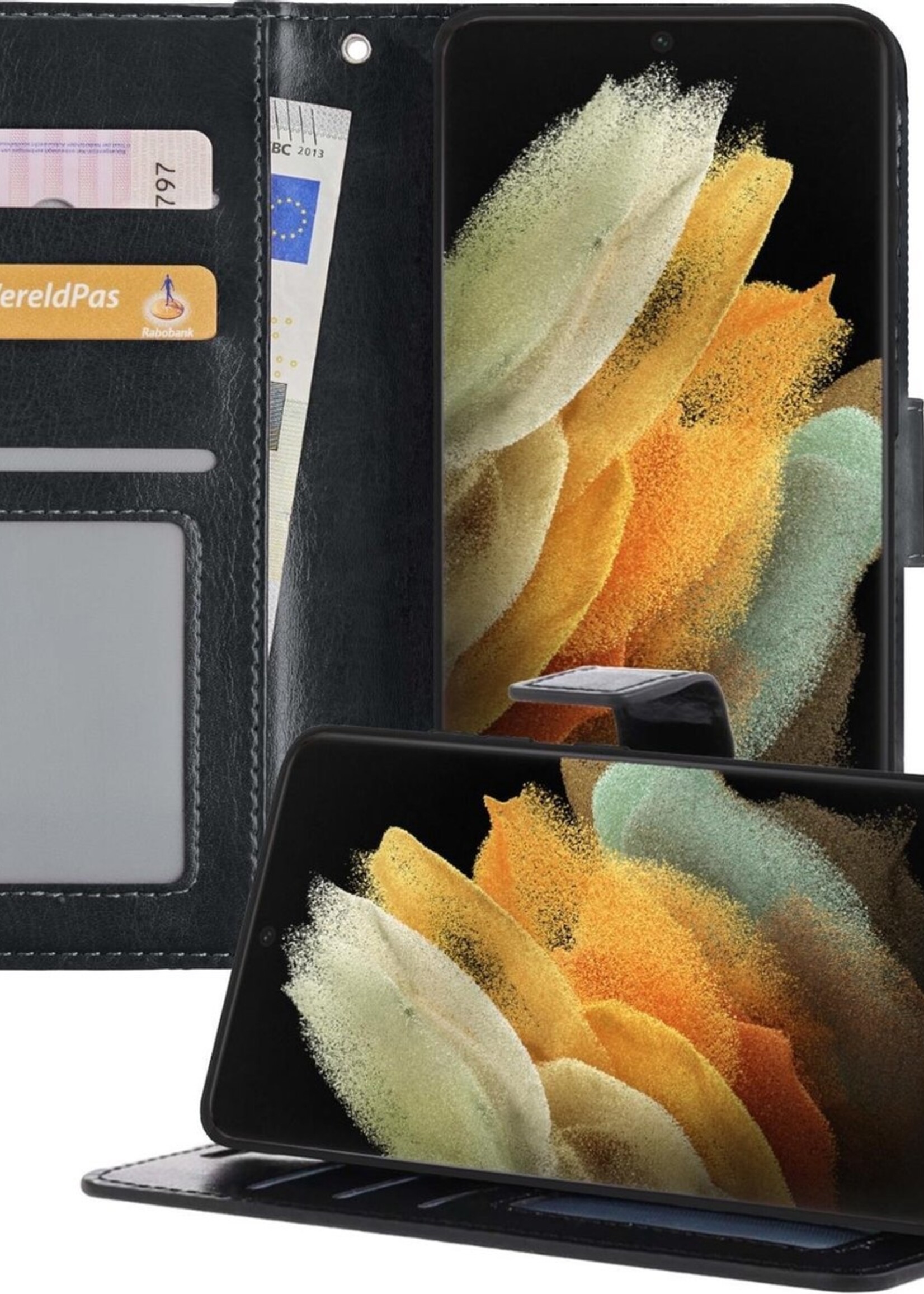 LUQ Hoesje Geschikt voor Samsung S21 Ultra Hoesje Book Case Hoes Wallet Cover - Hoes Geschikt voor Samsung Galaxy S21 Ultra Hoesje Bookcase Hoes - Zwart