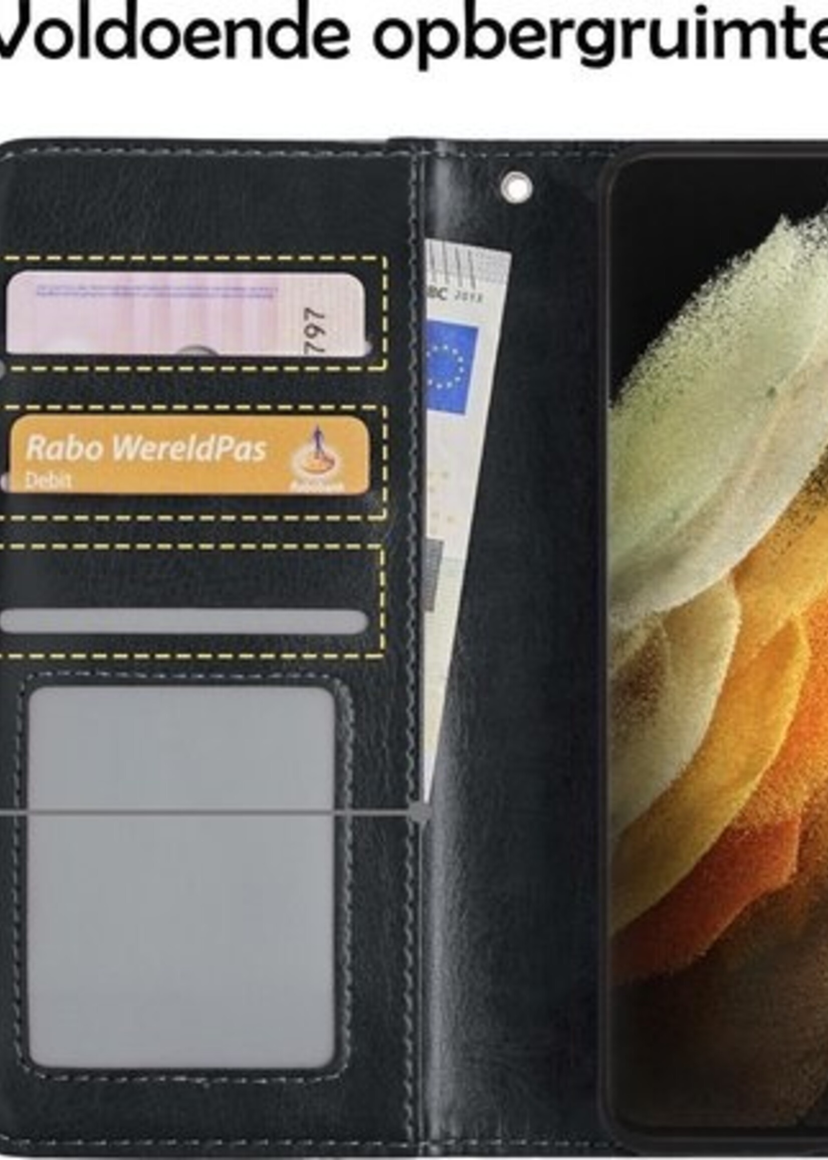 LUQ Hoesje Geschikt voor Samsung S21 Ultra Hoesje Book Case Hoes Wallet Cover - Hoes Geschikt voor Samsung Galaxy S21 Ultra Hoesje Bookcase Hoes - Zwart