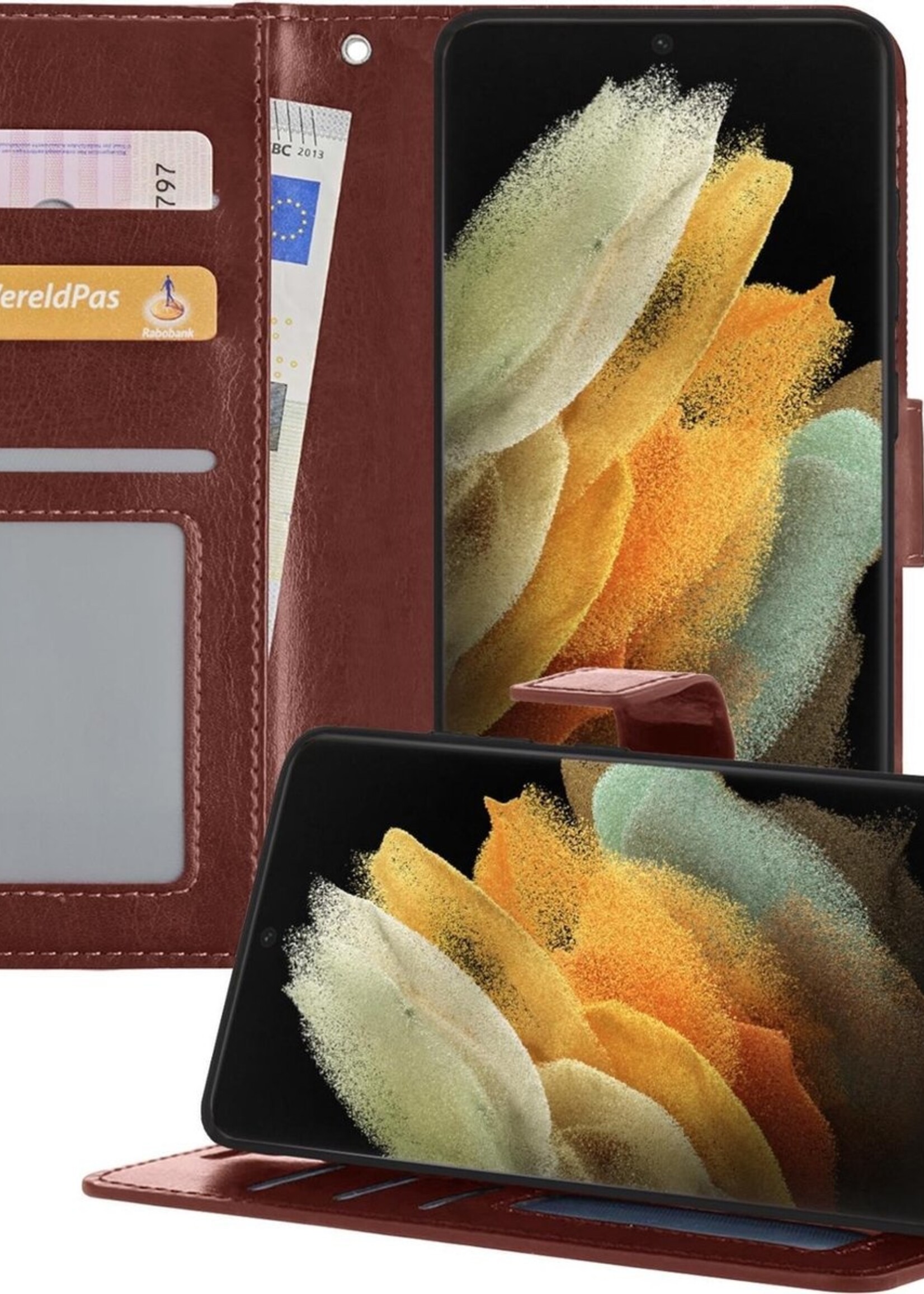 LUQ Hoesje Geschikt voor Samsung S21 Ultra Hoesje Book Case Hoes Wallet Cover - Hoes Geschikt voor Samsung Galaxy S21 Ultra Hoesje Bookcase Hoes - Bruin