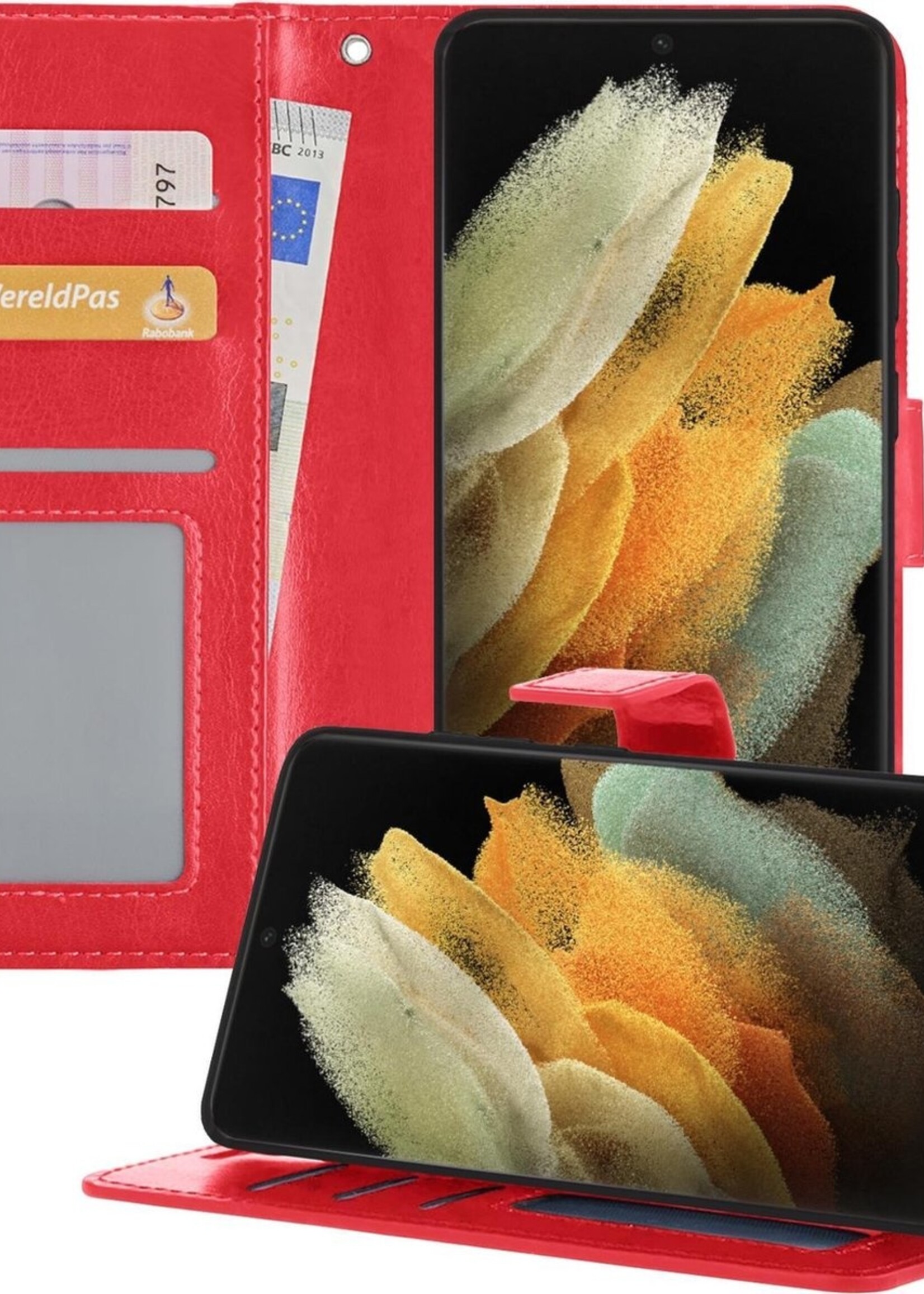 LUQ Hoesje Geschikt voor Samsung S21 Ultra Hoesje Book Case Hoes Wallet Cover - Hoes Geschikt voor Samsung Galaxy S21 Ultra Hoesje Bookcase Hoes - Rood