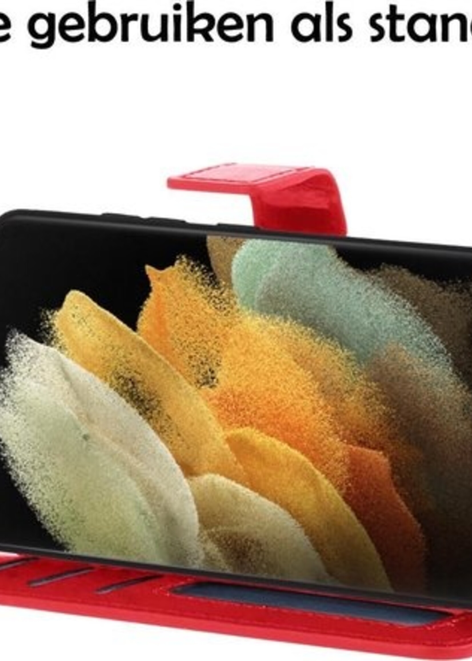 LUQ Hoesje Geschikt voor Samsung S21 Ultra Hoesje Book Case Hoes Wallet Cover - Hoes Geschikt voor Samsung Galaxy S21 Ultra Hoesje Bookcase Hoes - Rood