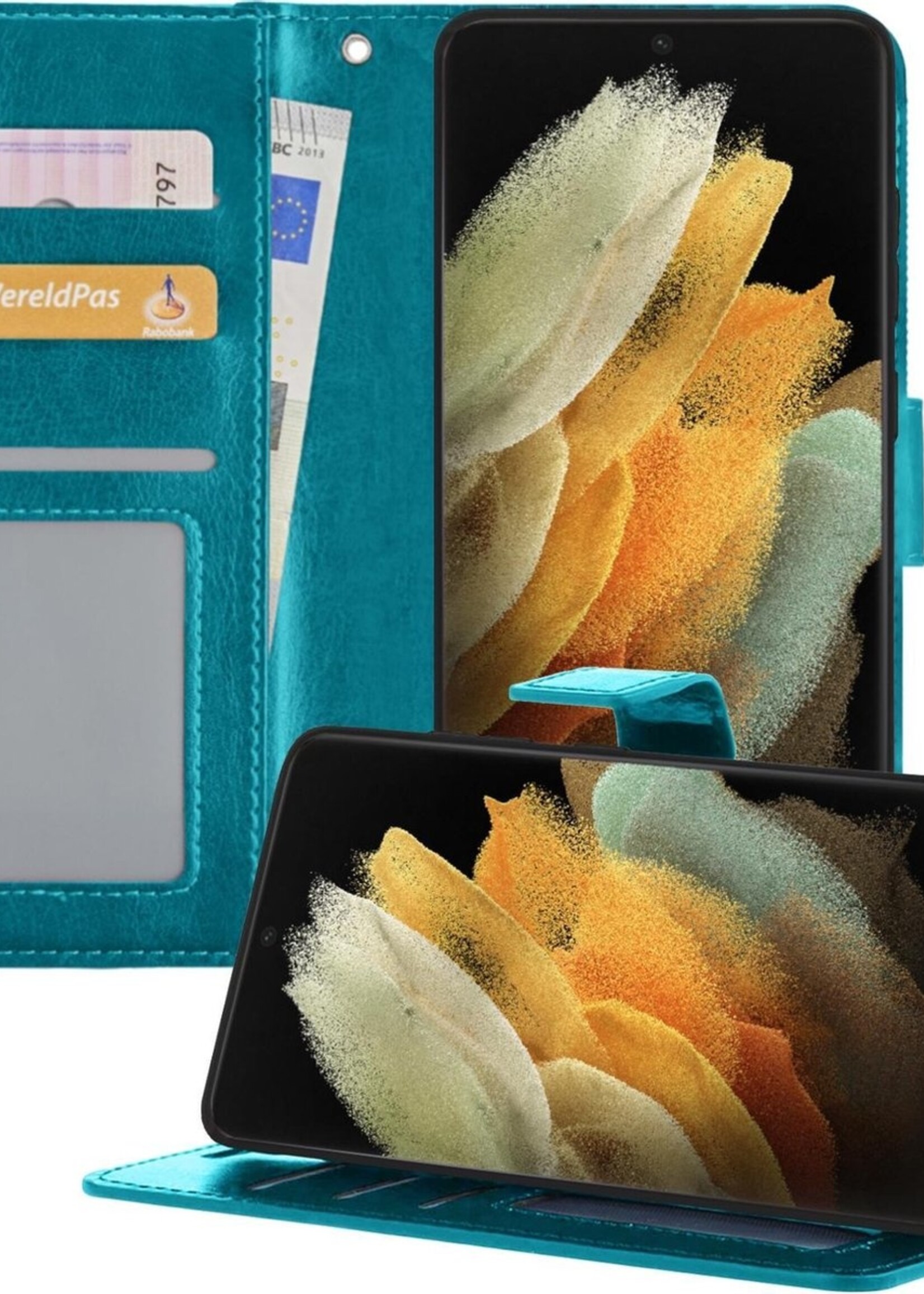 LUQ Hoesje Geschikt voor Samsung S21 Ultra Hoesje Book Case Hoes Wallet Cover - Hoes Geschikt voor Samsung Galaxy S21 Ultra Hoesje Bookcase Hoes - Turquoise