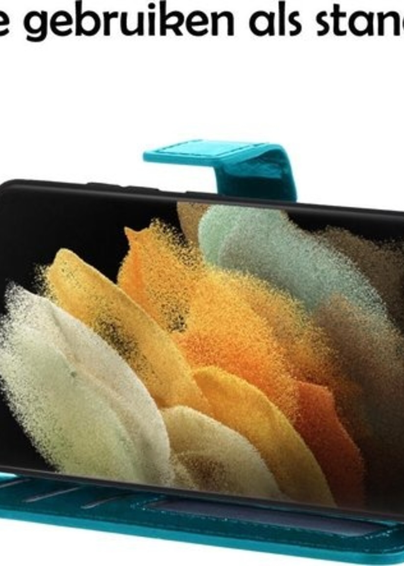 LUQ Hoesje Geschikt voor Samsung S21 Ultra Hoesje Book Case Hoes Wallet Cover - Hoes Geschikt voor Samsung Galaxy S21 Ultra Hoesje Bookcase Hoes - Turquoise