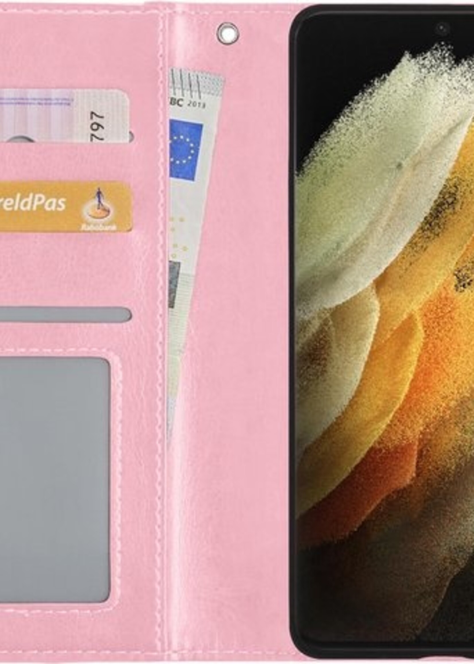 LUQ Hoesje Geschikt voor Samsung S21 Ultra Hoesje Book Case Hoes Wallet Cover - Hoes Geschikt voor Samsung Galaxy S21 Ultra Hoesje Bookcase Hoes - Lichtroze