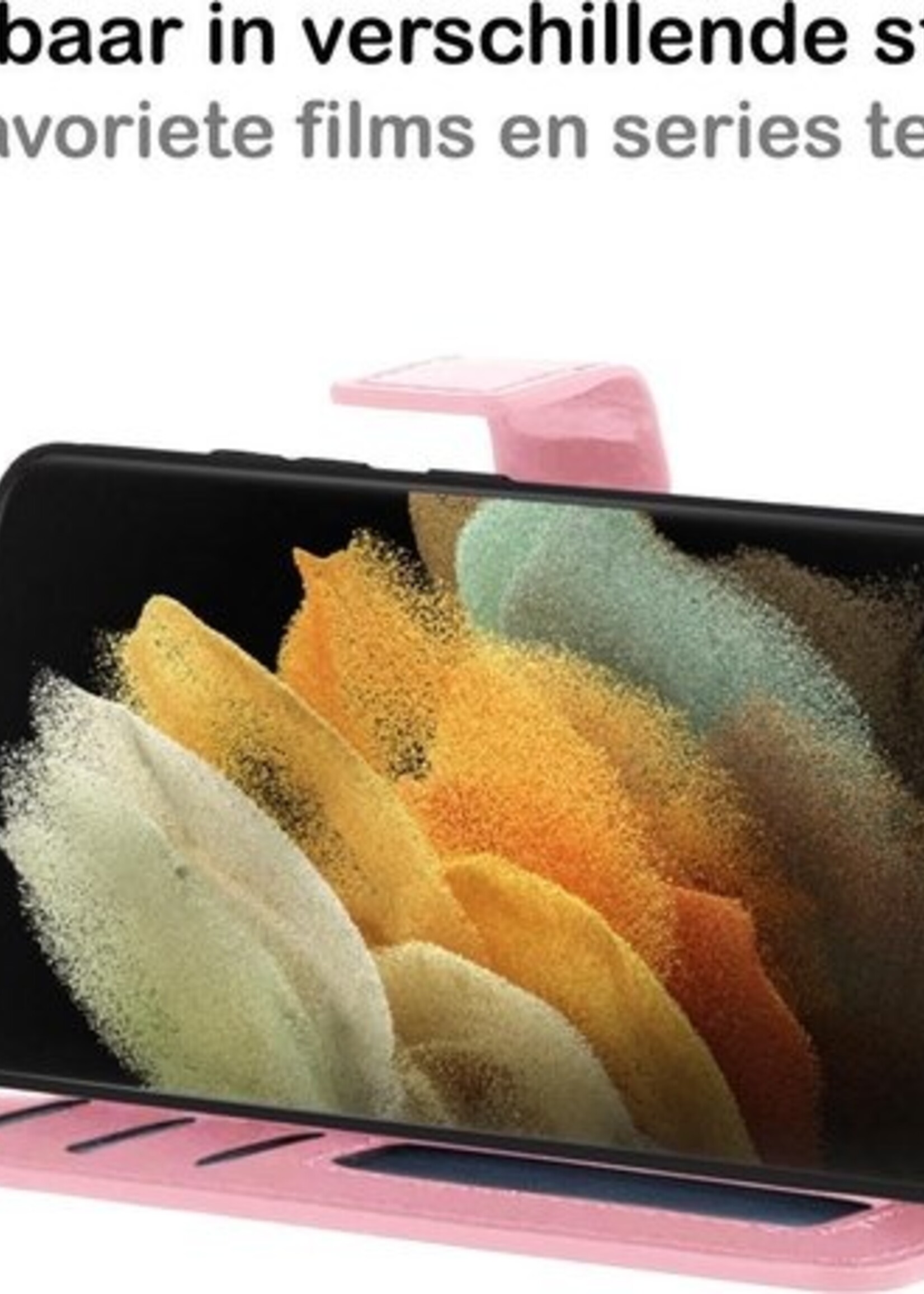 LUQ Hoesje Geschikt voor Samsung S21 Ultra Hoesje Book Case Hoes Wallet Cover - Hoes Geschikt voor Samsung Galaxy S21 Ultra Hoesje Bookcase Hoes - Lichtroze