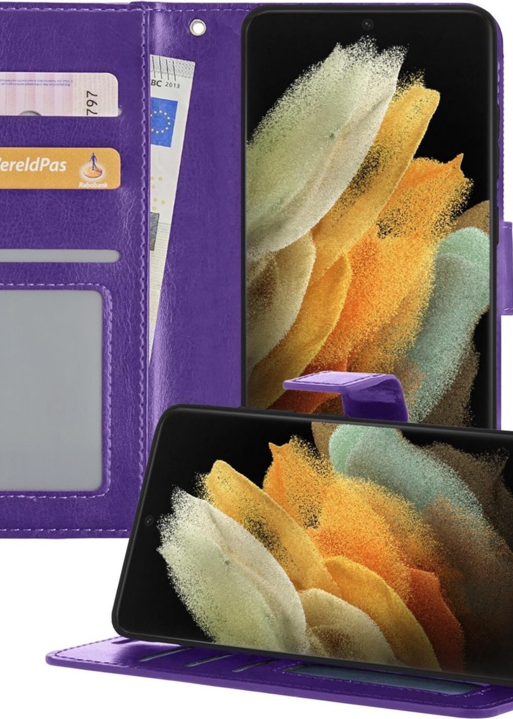 LUQ Hoesje Geschikt voor Samsung S21 Ultra Hoesje Book Case Hoes Wallet Cover - Hoes Geschikt voor Samsung Galaxy S21 Ultra Hoesje Bookcase Hoes - Paars