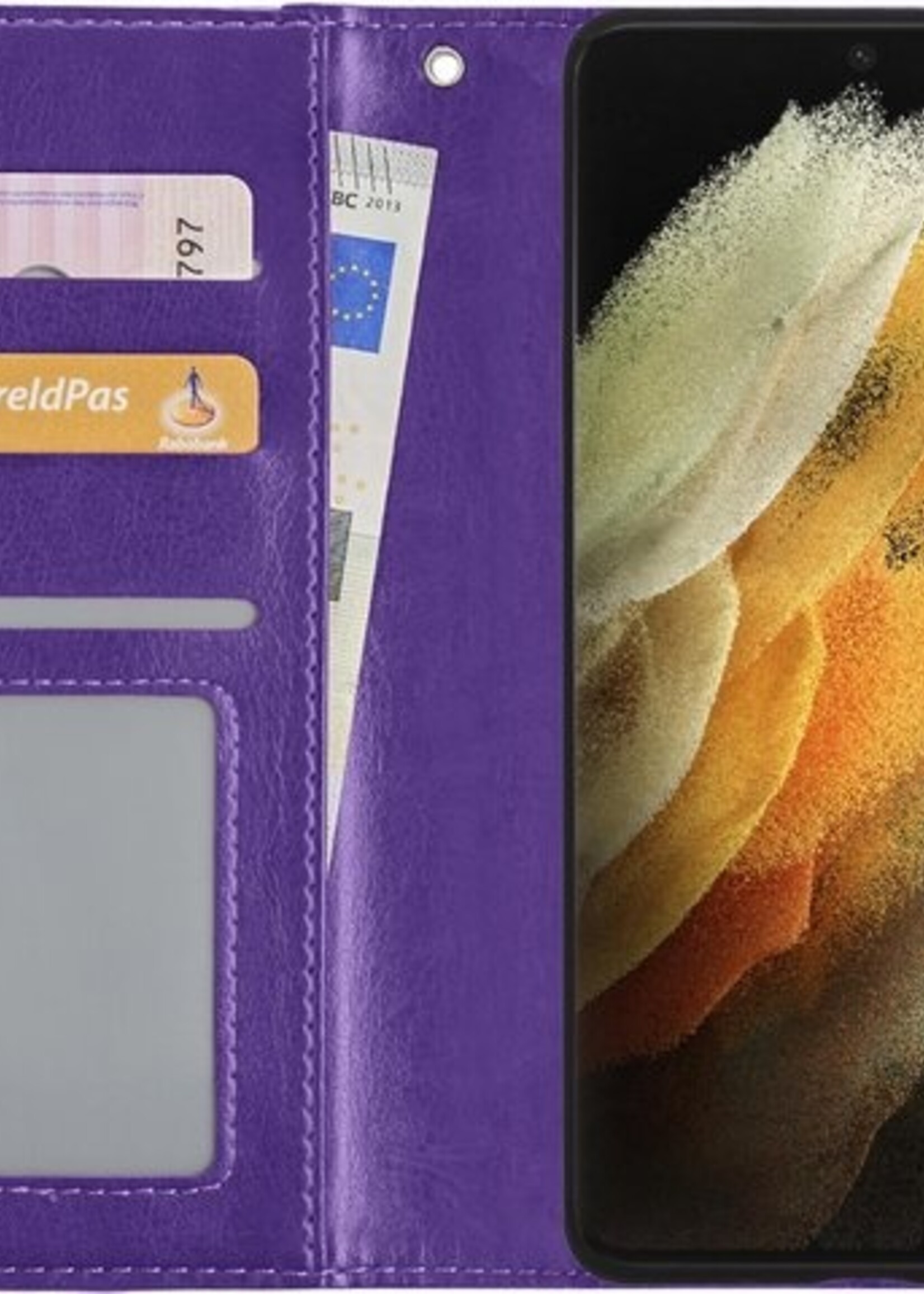 LUQ Hoesje Geschikt voor Samsung S21 Ultra Hoesje Book Case Hoes Wallet Cover - Hoes Geschikt voor Samsung Galaxy S21 Ultra Hoesje Bookcase Hoes - Paars