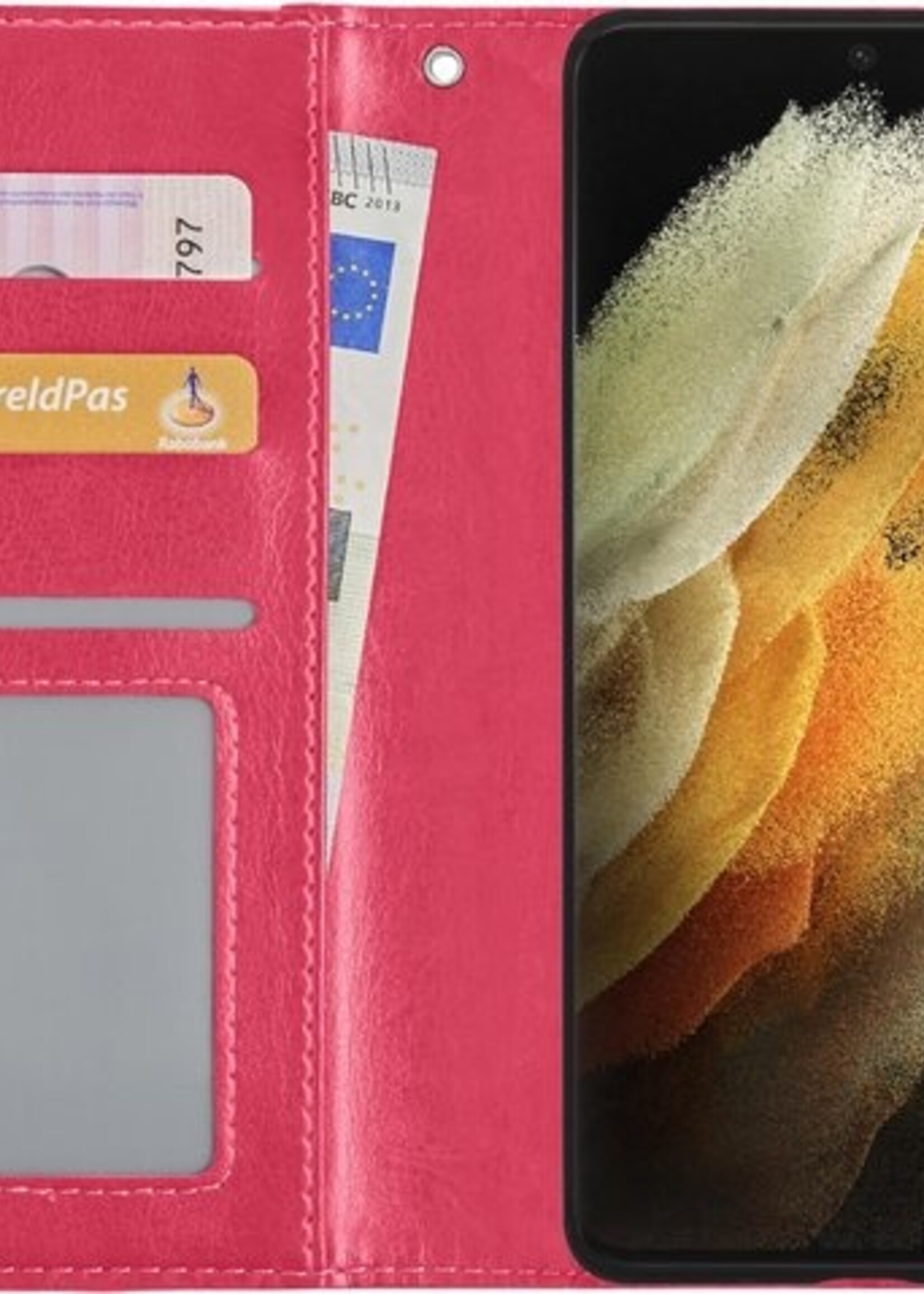 LUQ Hoesje Geschikt voor Samsung S21 Ultra Hoesje Book Case Hoes Wallet Cover - Hoes Geschikt voor Samsung Galaxy S21 Ultra Hoesje Bookcase Hoes - Donkerroze