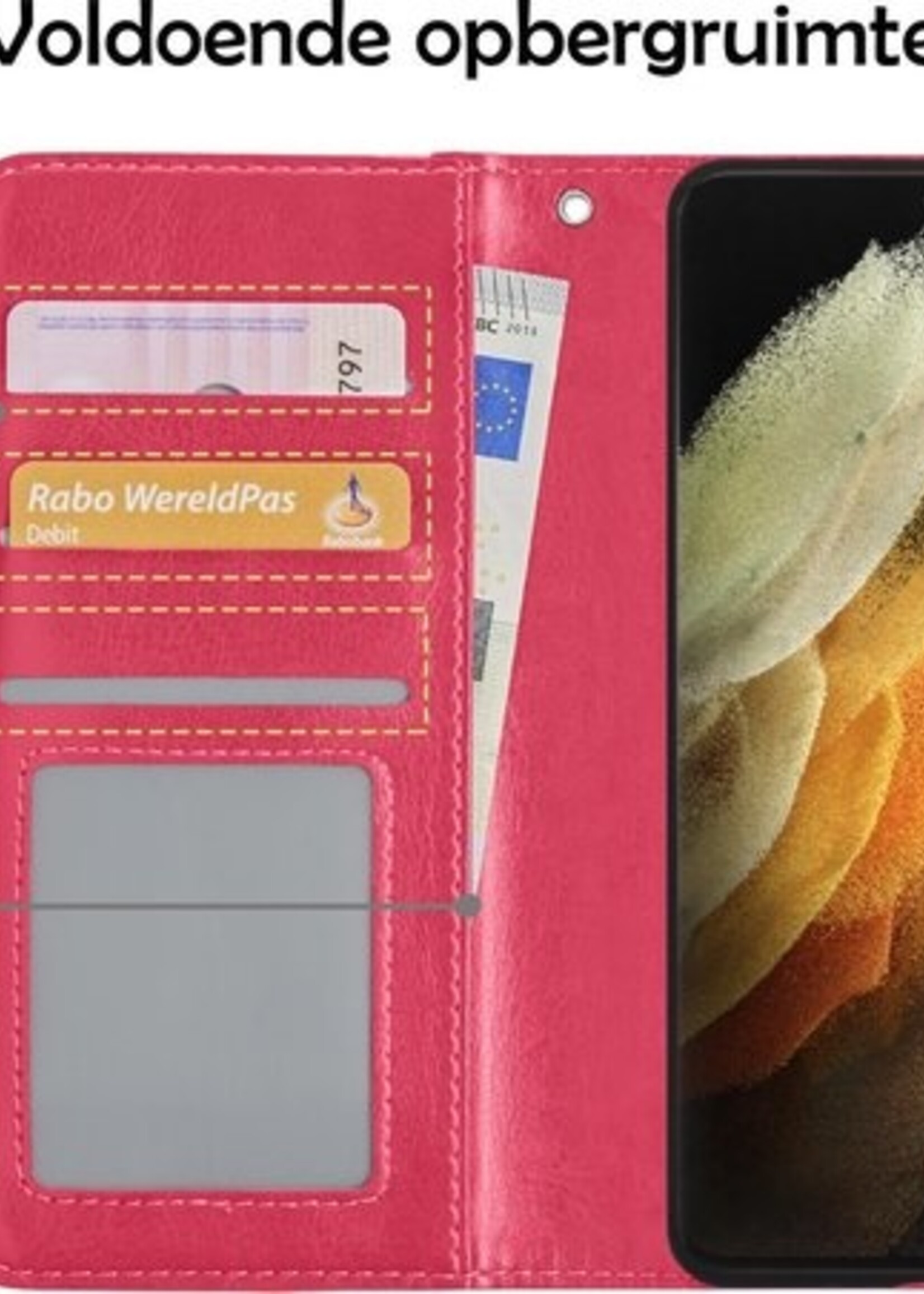 LUQ Hoesje Geschikt voor Samsung S21 Ultra Hoesje Book Case Hoes Wallet Cover - Hoes Geschikt voor Samsung Galaxy S21 Ultra Hoesje Bookcase Hoes - Donkerroze
