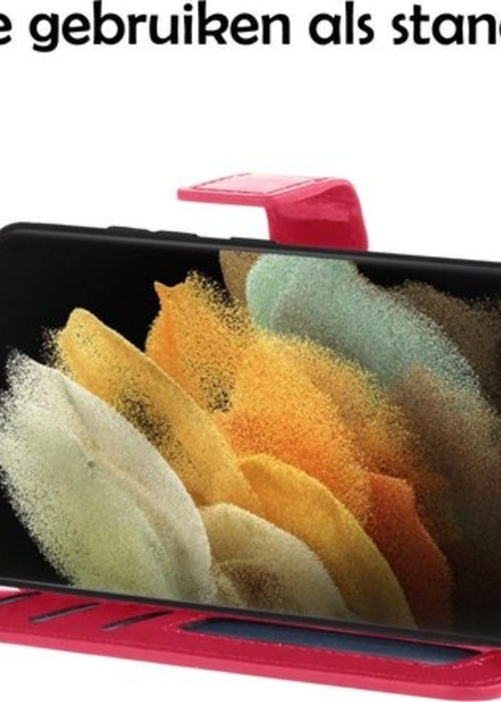 LUQ Hoesje Geschikt voor Samsung S21 Ultra Hoesje Book Case Hoes Wallet Cover - Hoes Geschikt voor Samsung Galaxy S21 Ultra Hoesje Bookcase Hoes - Donkerroze