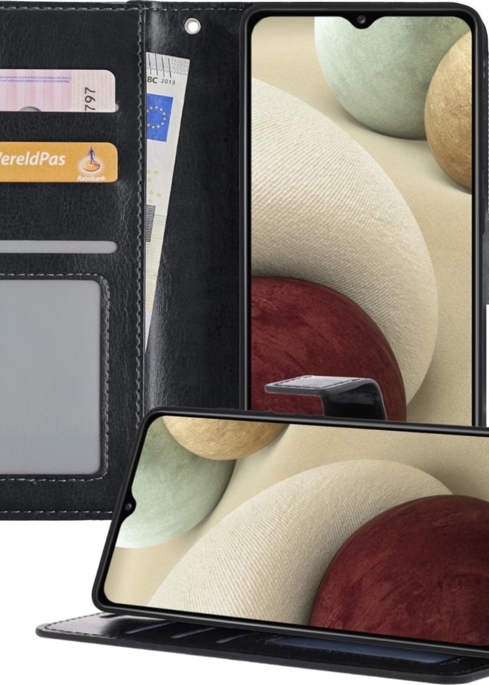 LUQ Hoesje Geschikt voor Samsung A12 Hoesje Book Case Hoes Wallet Cover - Hoes Geschikt voor Samsung Galaxy A12 Hoesje Bookcase Hoes - Zwart