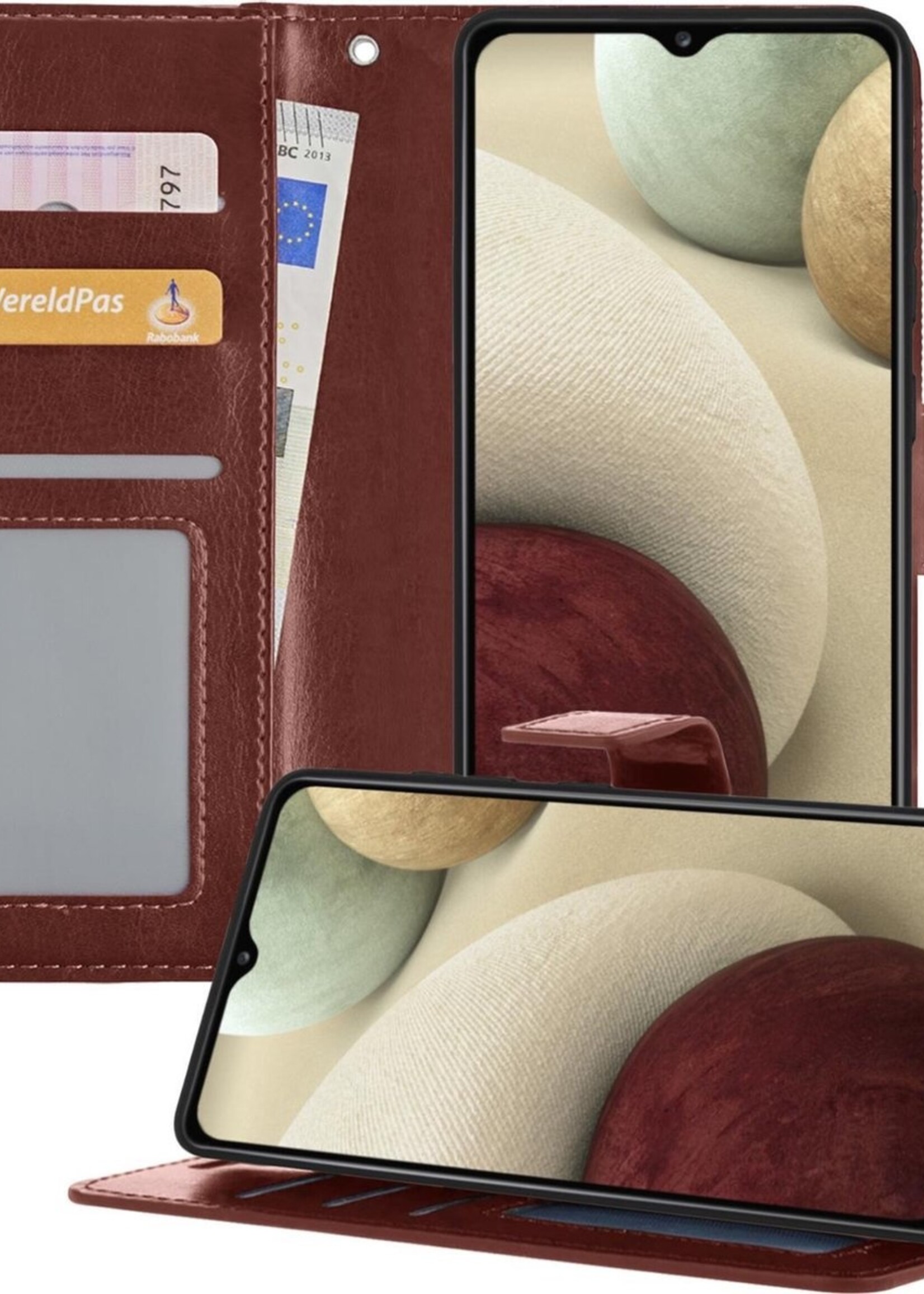 LUQ Hoesje Geschikt voor Samsung A12 Hoesje Book Case Hoes Wallet Cover - Hoes Geschikt voor Samsung Galaxy A12 Hoesje Bookcase Hoes - Bruin