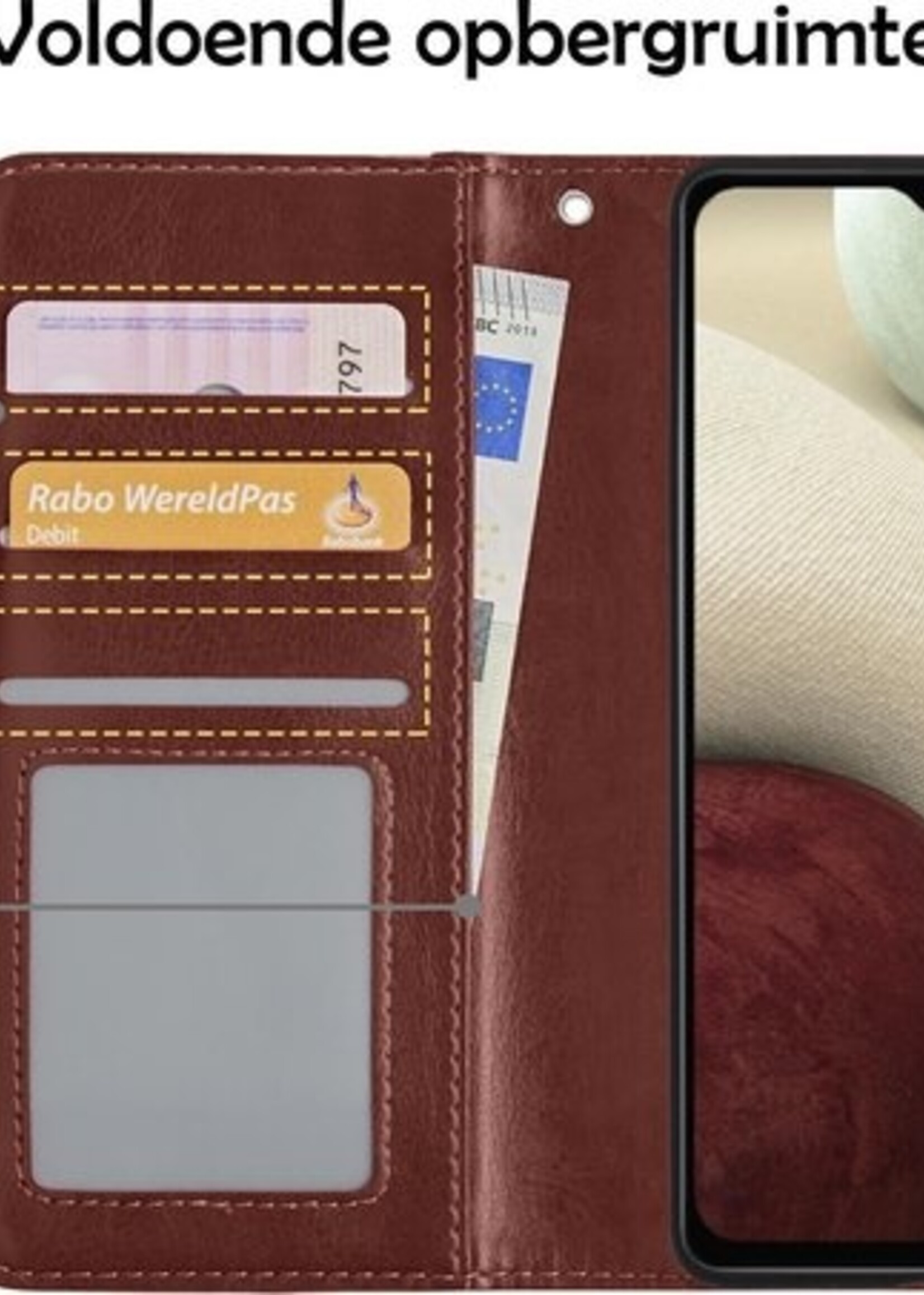 LUQ Hoesje Geschikt voor Samsung A12 Hoesje Book Case Hoes Wallet Cover - Hoes Geschikt voor Samsung Galaxy A12 Hoesje Bookcase Hoes - Bruin